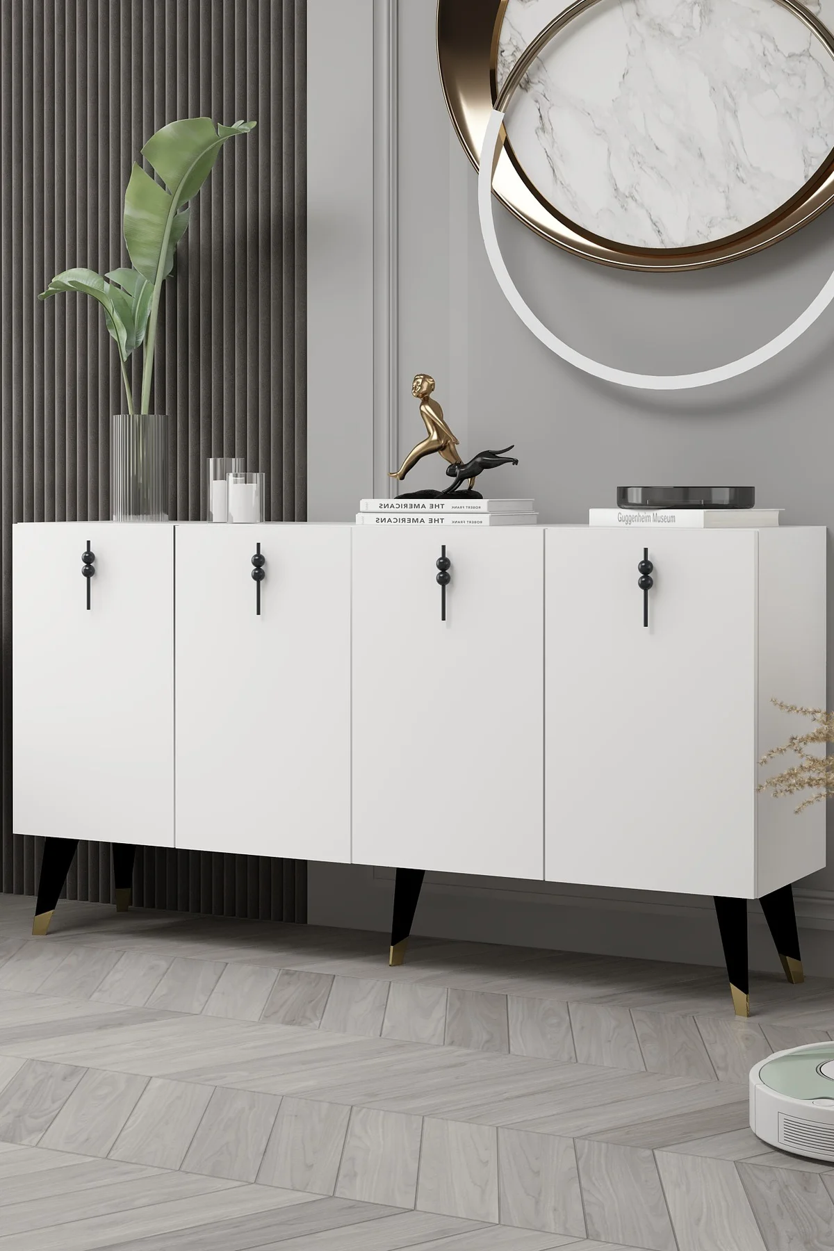 8218-32CT KB150 KONSOL,TV ÜNİTESİ BEYAZ-ALTIN