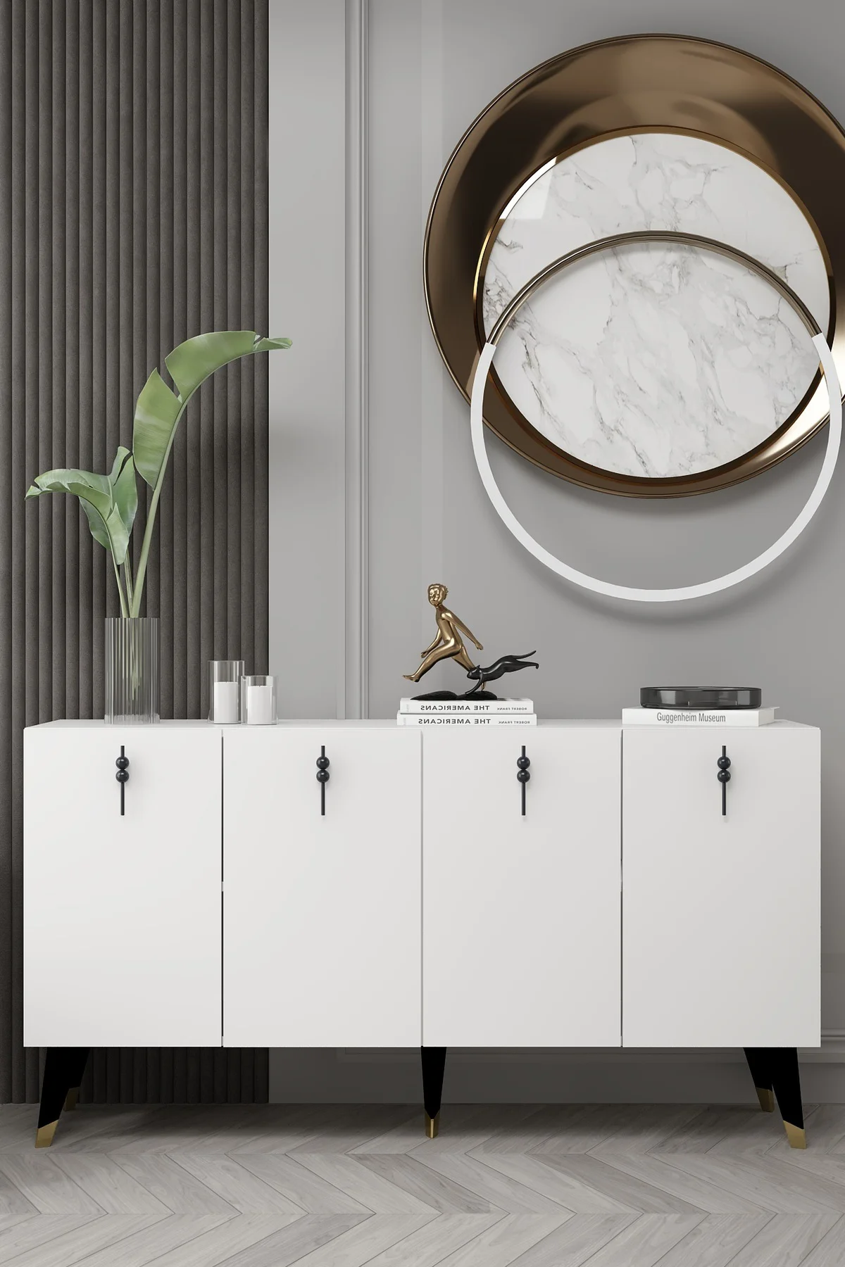 8218-32CT KB150 KONSOL,TV ÜNİTESİ BEYAZ-ALTIN