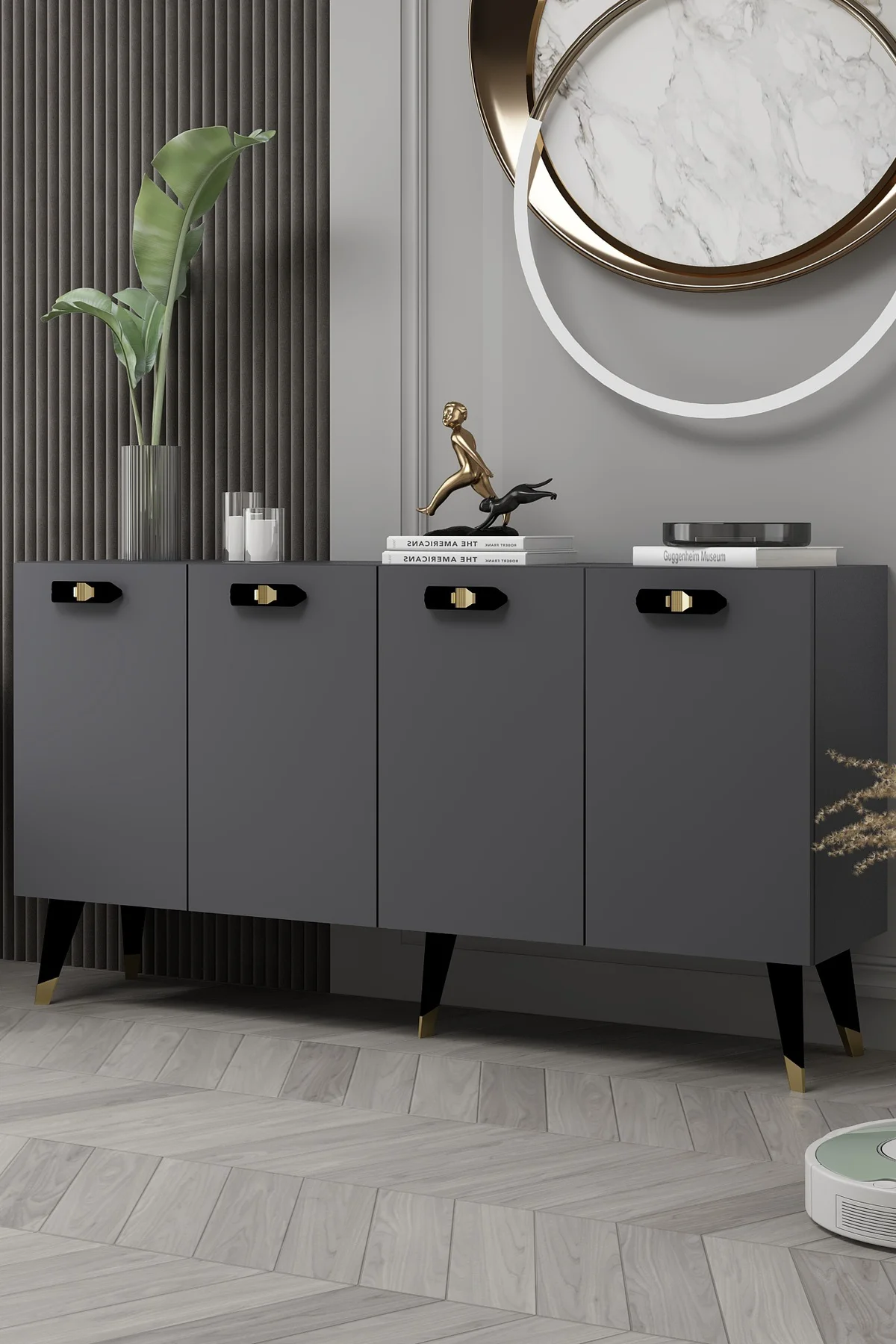 8220-32CT KB150 KONSOL,TV ÜNİTESİ ANTRASİT-SİYAH-ALTIN