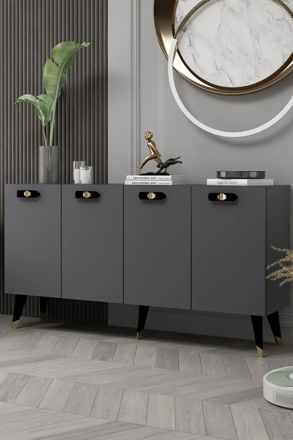 8220-32CT KB150 KONSOL,TV ÜNİTESİ ANTRASİT-SİYAH-ALTIN