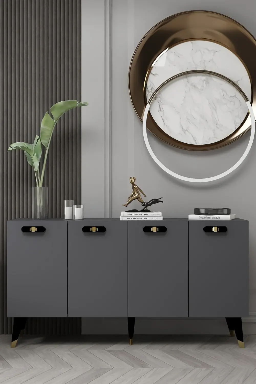 8220-32CT KB150 KONSOL,TV ÜNİTESİ ANTRASİT-SİYAH-ALTIN