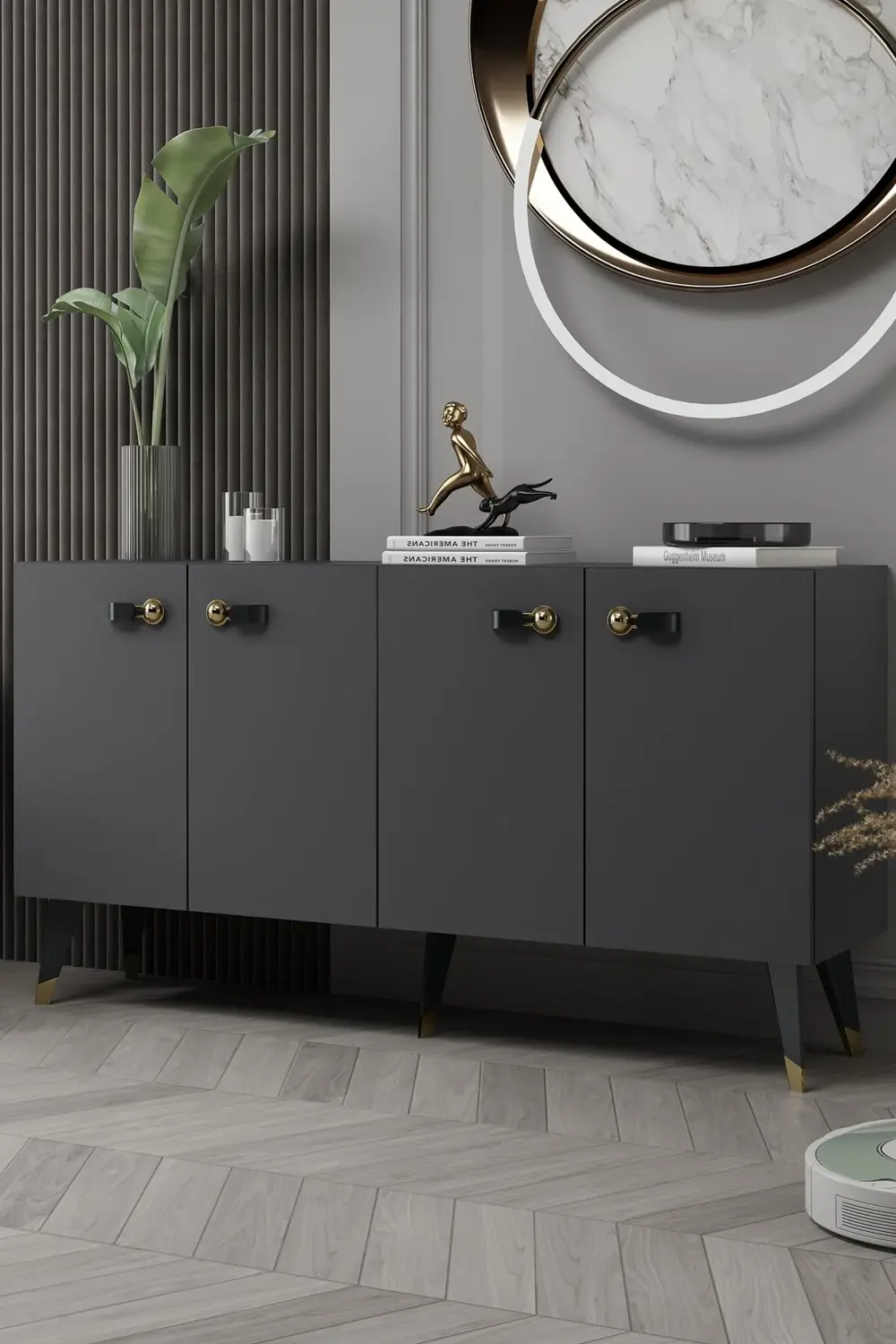 8222-64CT KB150 KONSOL,TV ÜNİTESİ ANTRASİT-GÜMÜŞ