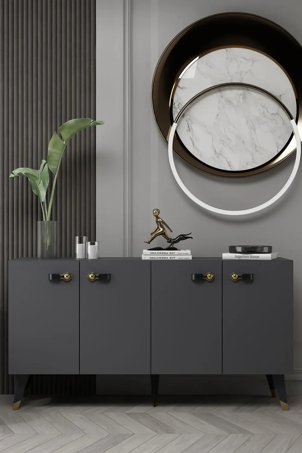 8222-64CT KB150 KONSOL,TV ÜNİTESİ ANTRASİT-GÜMÜŞ