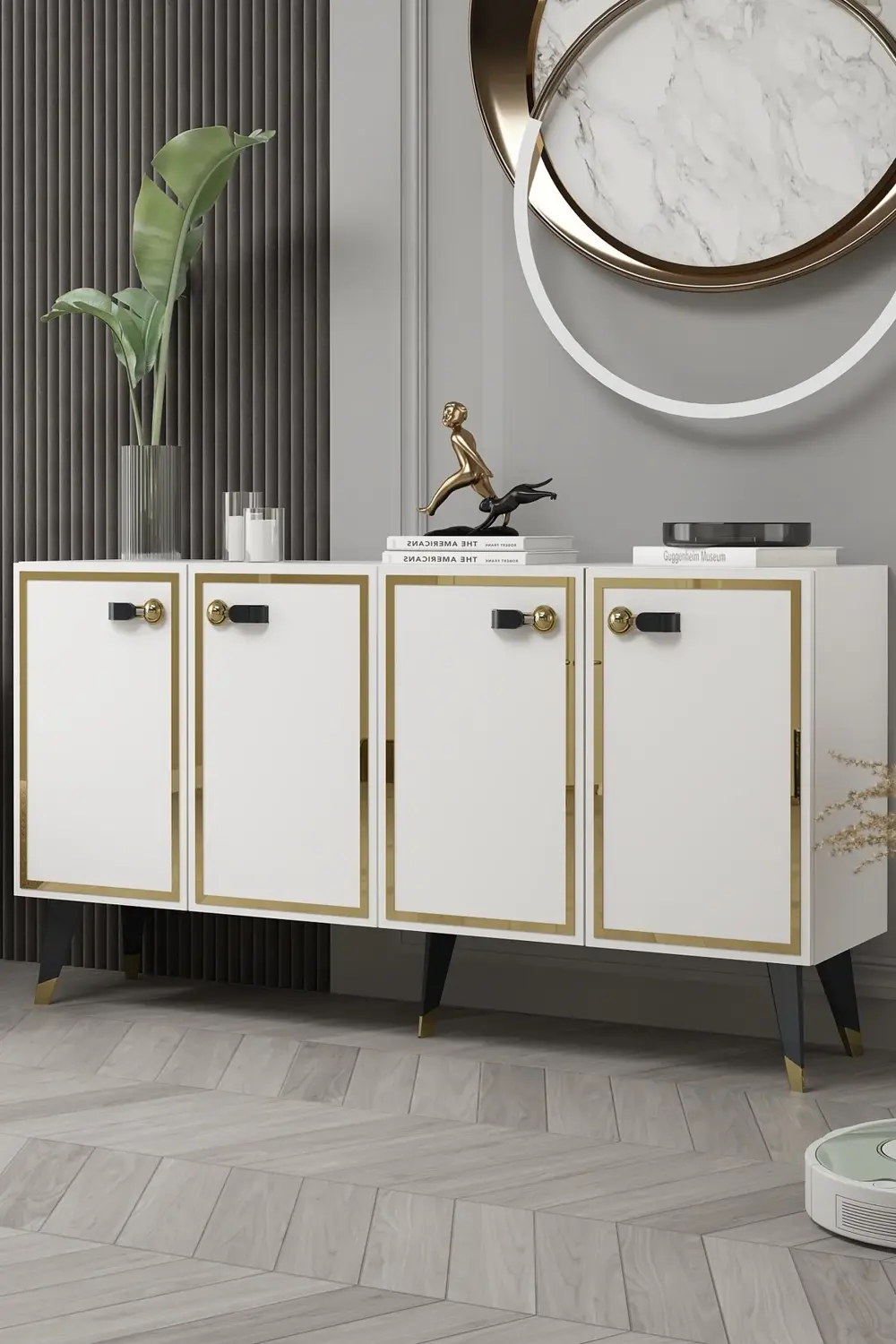 8223-64CT KB150 KONSOL,TV ÜNİTESİ BEYAZ-ALTIN-SİYAH