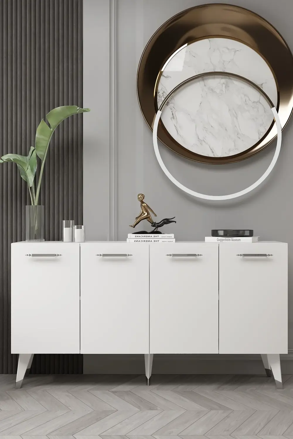 8224-128CT KB150 KONSOL,TV ÜNİTESİ BEYAZ-GÜMÜŞ