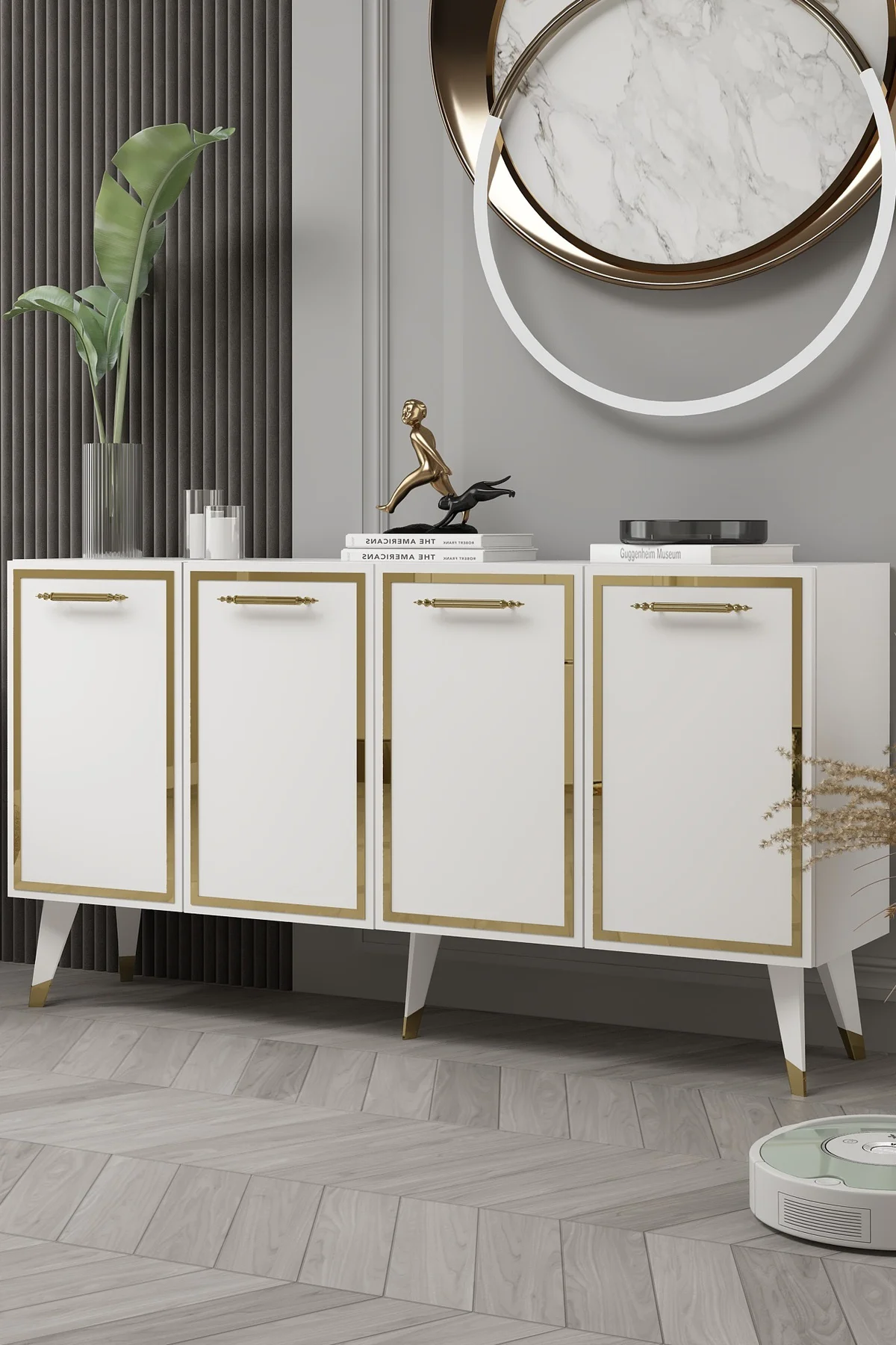 8225-128CT KB150 KONSOL,TV ÜNİTESİ BEYAZ-ALTIN