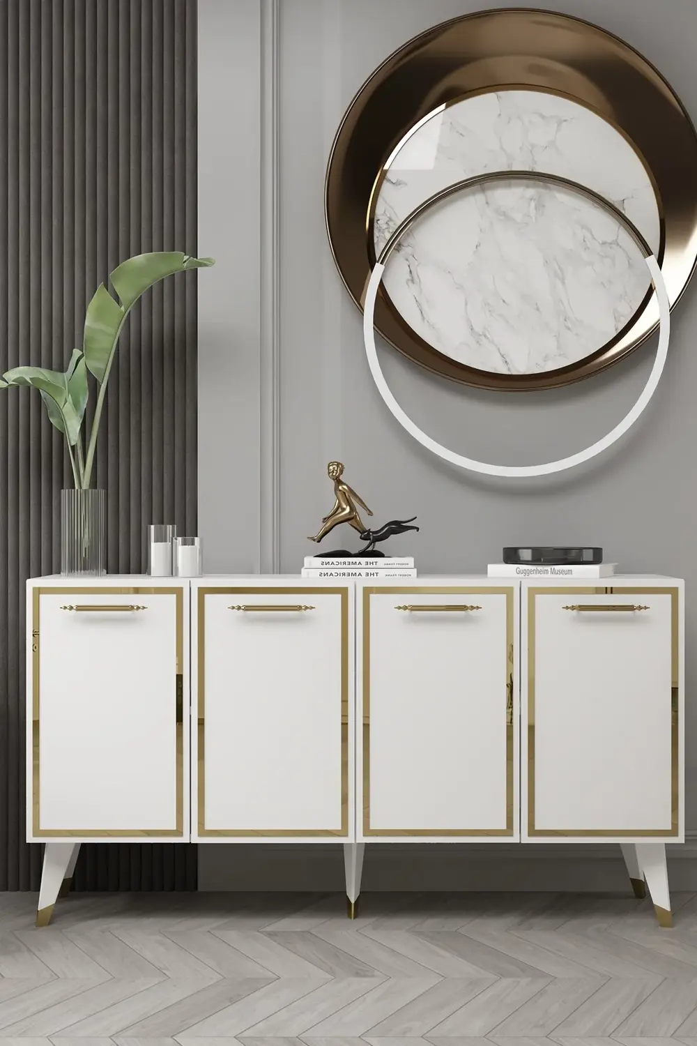 8225-128CT KB150 KONSOL,TV ÜNİTESİ BEYAZ-ALTIN