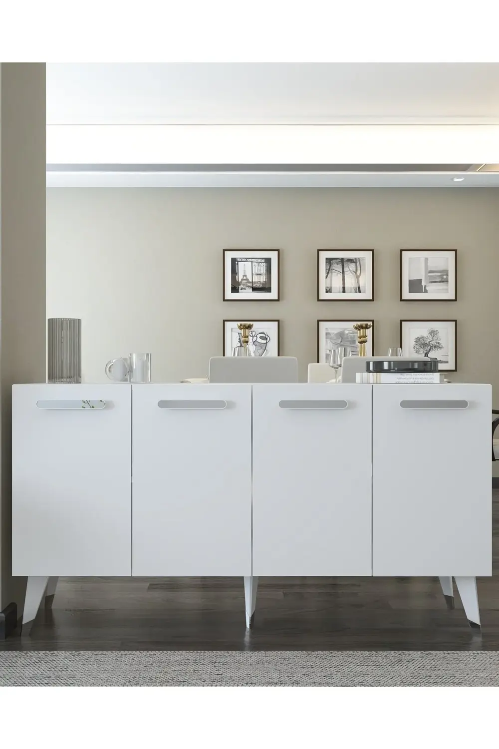 8226-128CT KB150 KONSOL,TV ÜNİTESİ BEYAZ-GÜMÜŞ