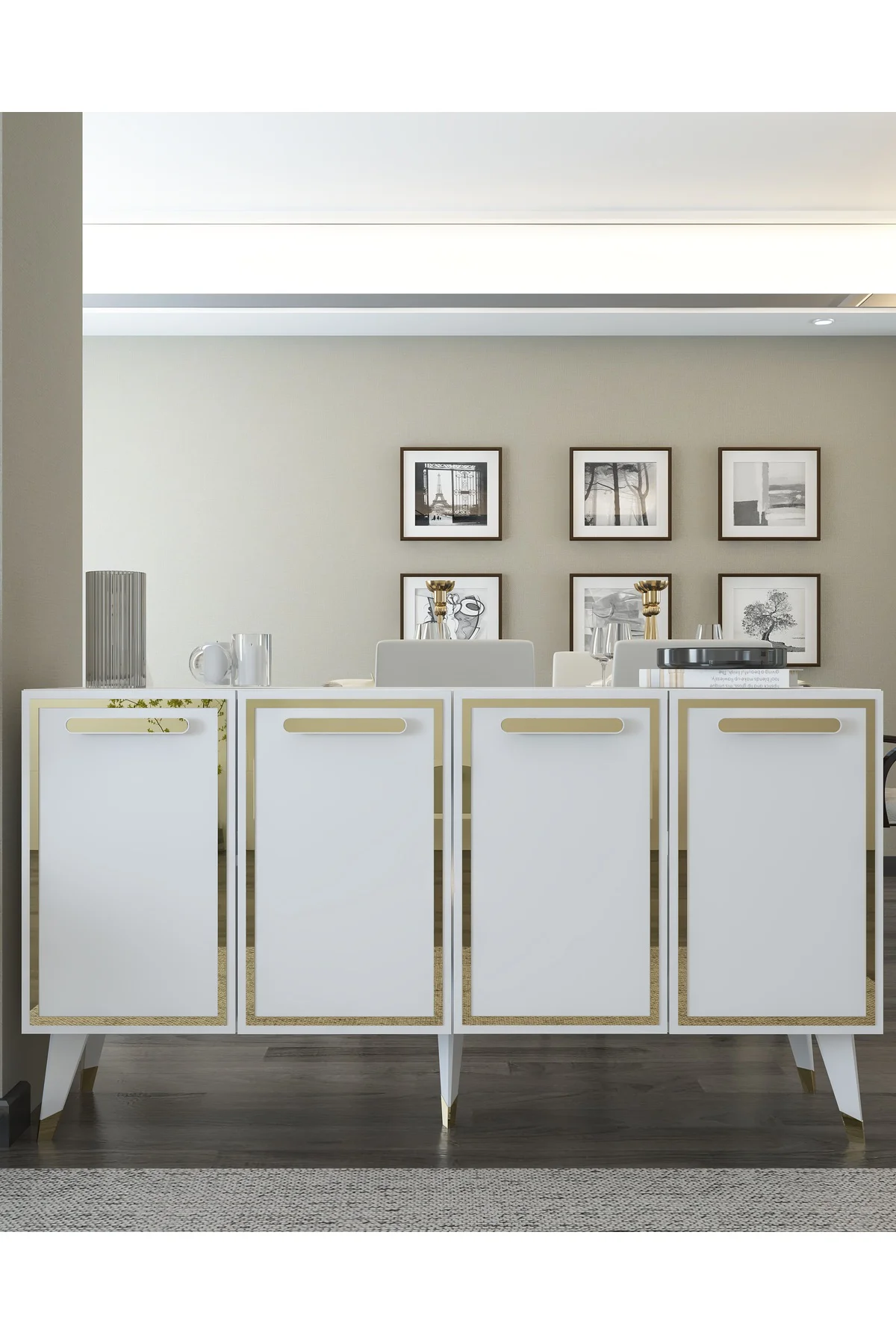 8227-128CT KB150 KONSOL,TV ÜNİTESİ BEYAZ-ALTIN