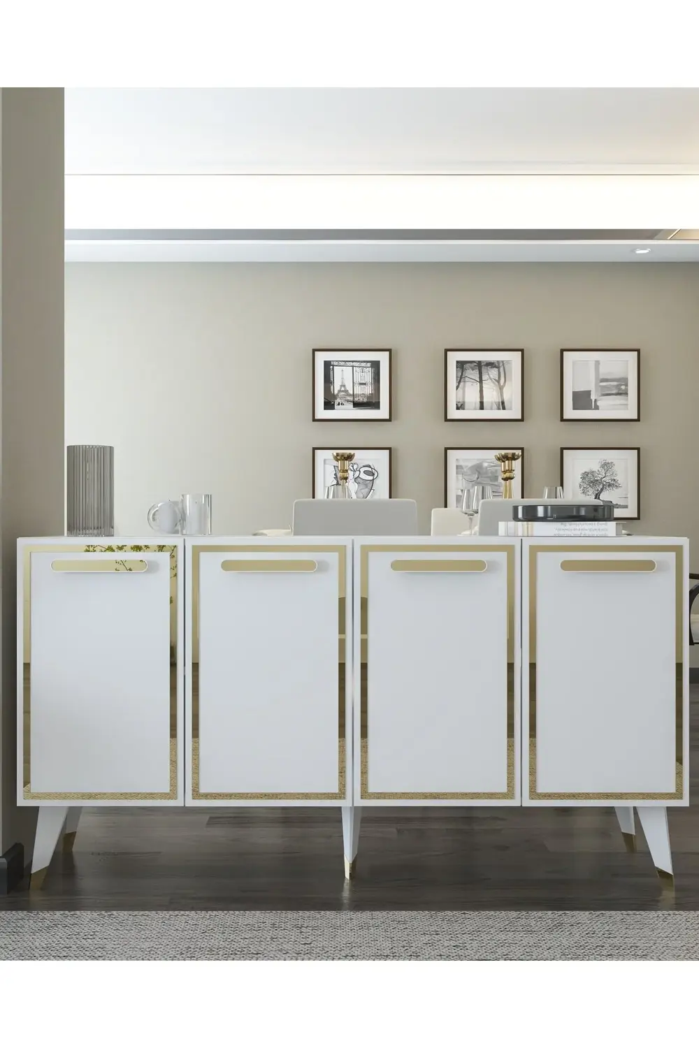 8227-128CT KB150 KONSOL,TV ÜNİTESİ BEYAZ-ALTIN