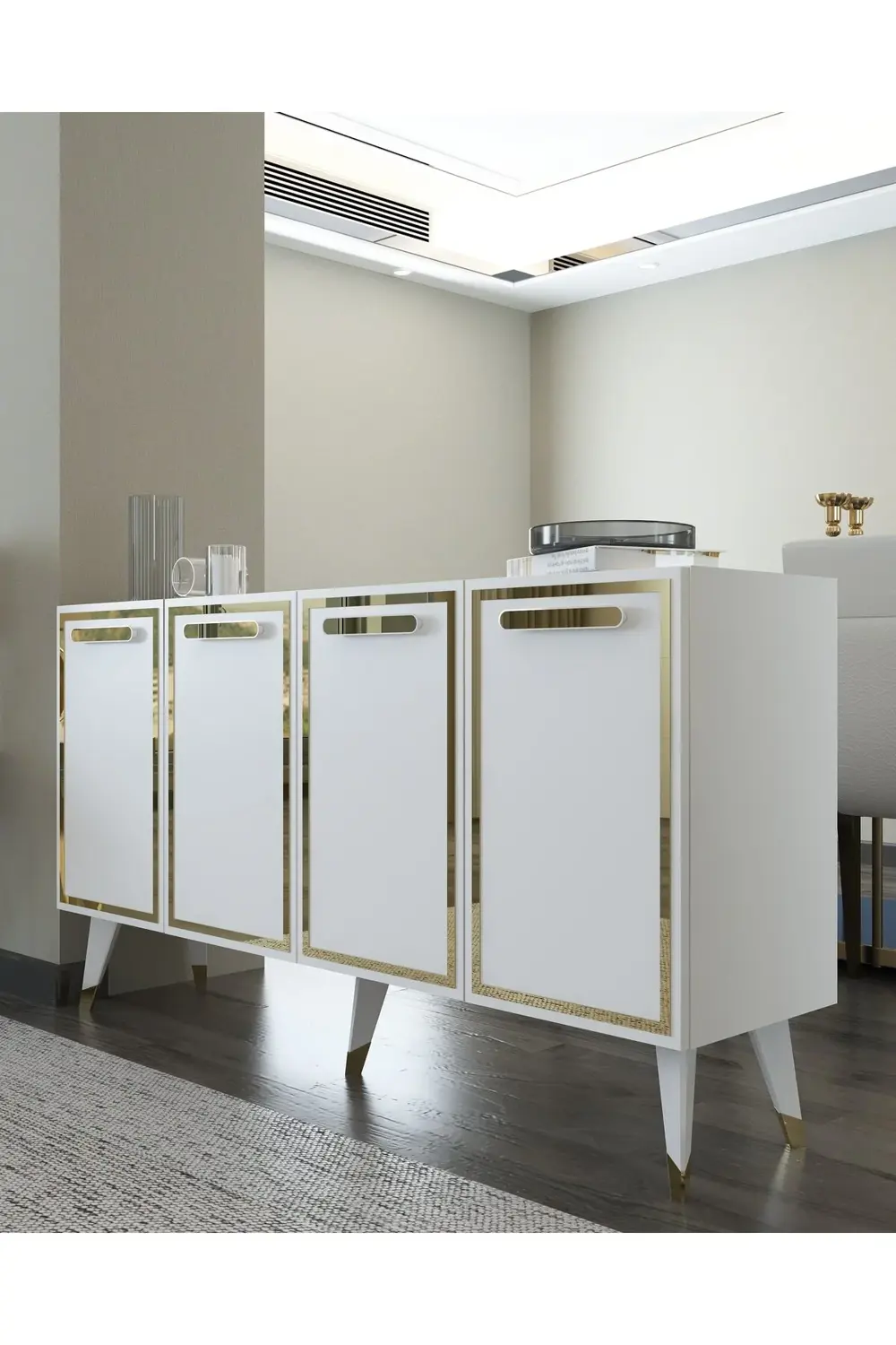 8227-128CT KB150 KONSOL,TV ÜNİTESİ BEYAZ-ALTIN