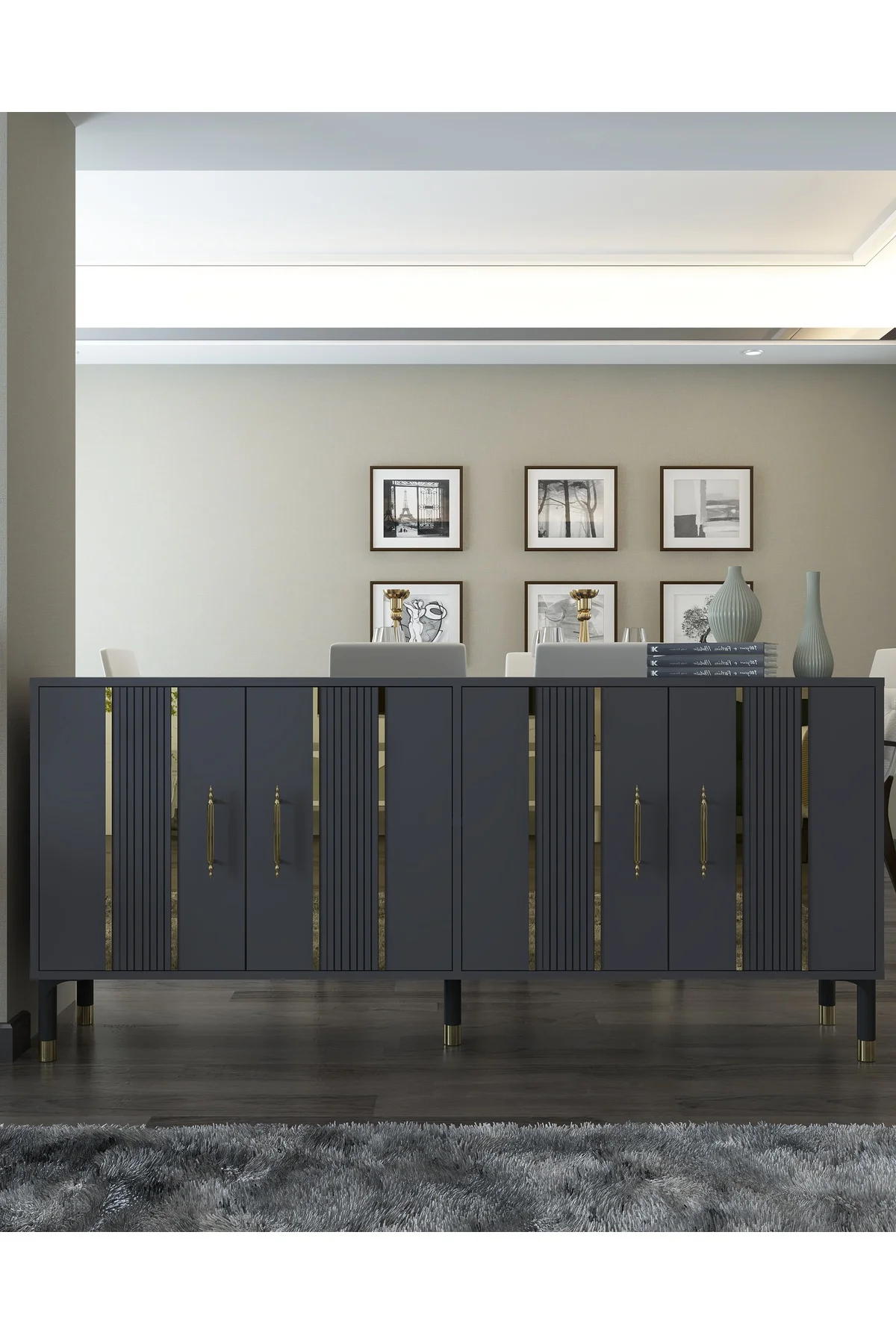 8228-128CT KX180 KONSOL,TV ÜNİTESİ ANTRASİT-ALTIN