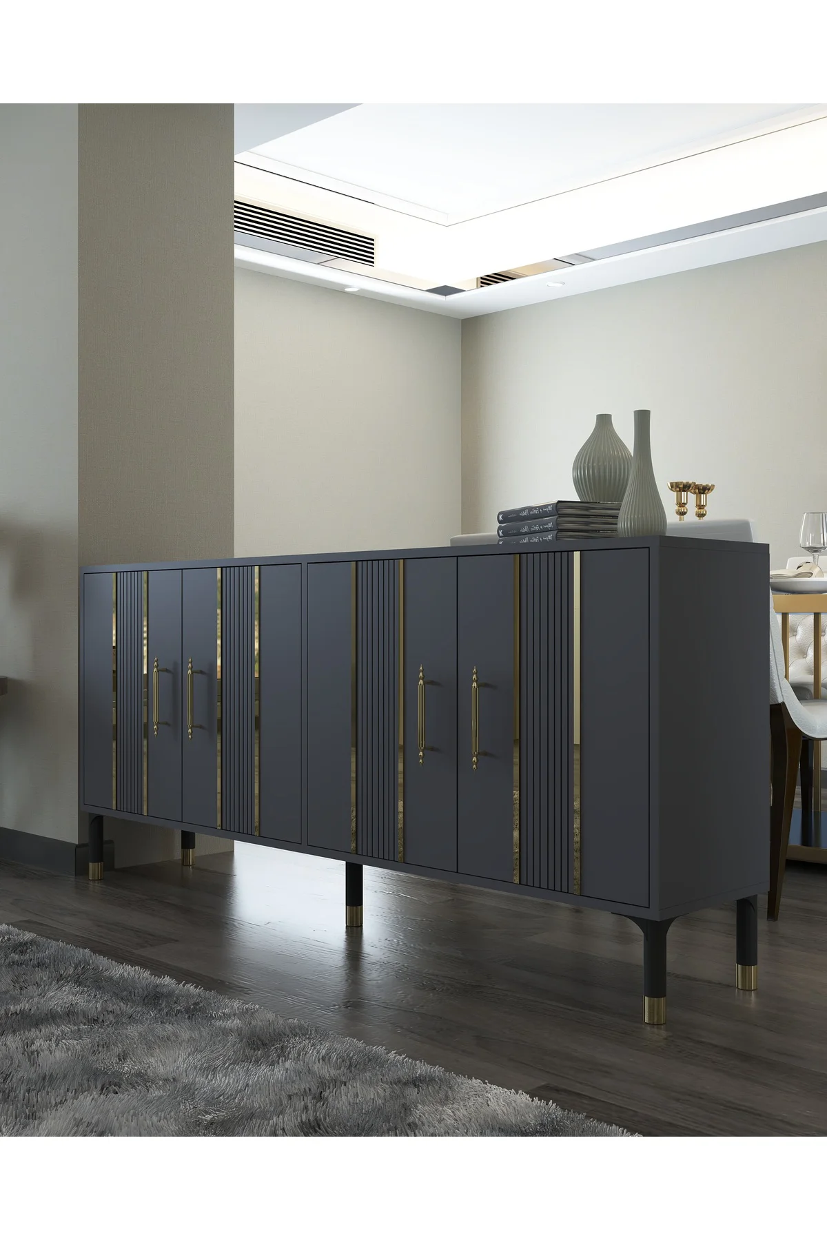 8228-128CT KX180 KONSOL,TV ÜNİTESİ ANTRASİT-ALTIN