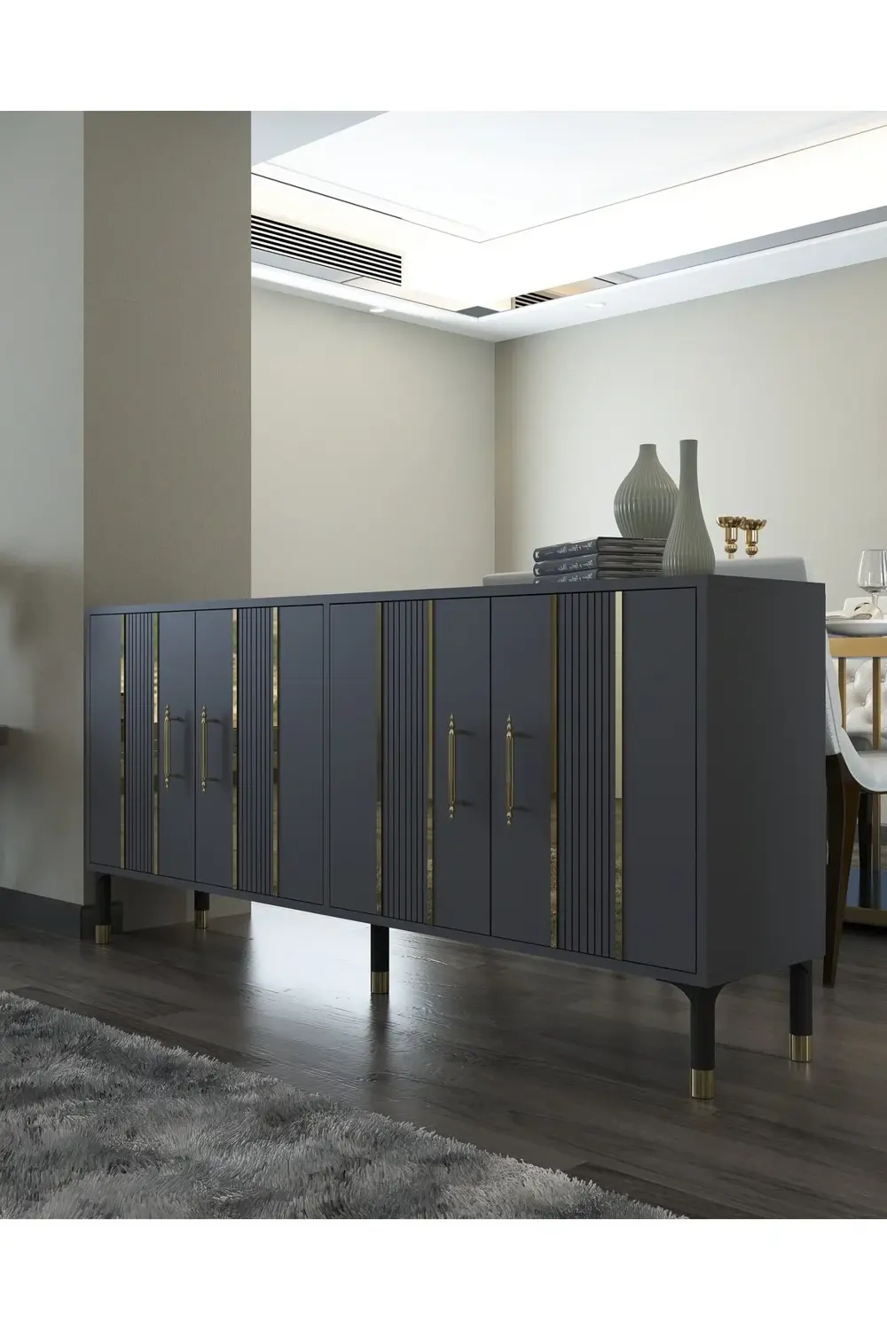 8228-128CT KX180 KONSOL,TV ÜNİTESİ ANTRASİT-ALTIN