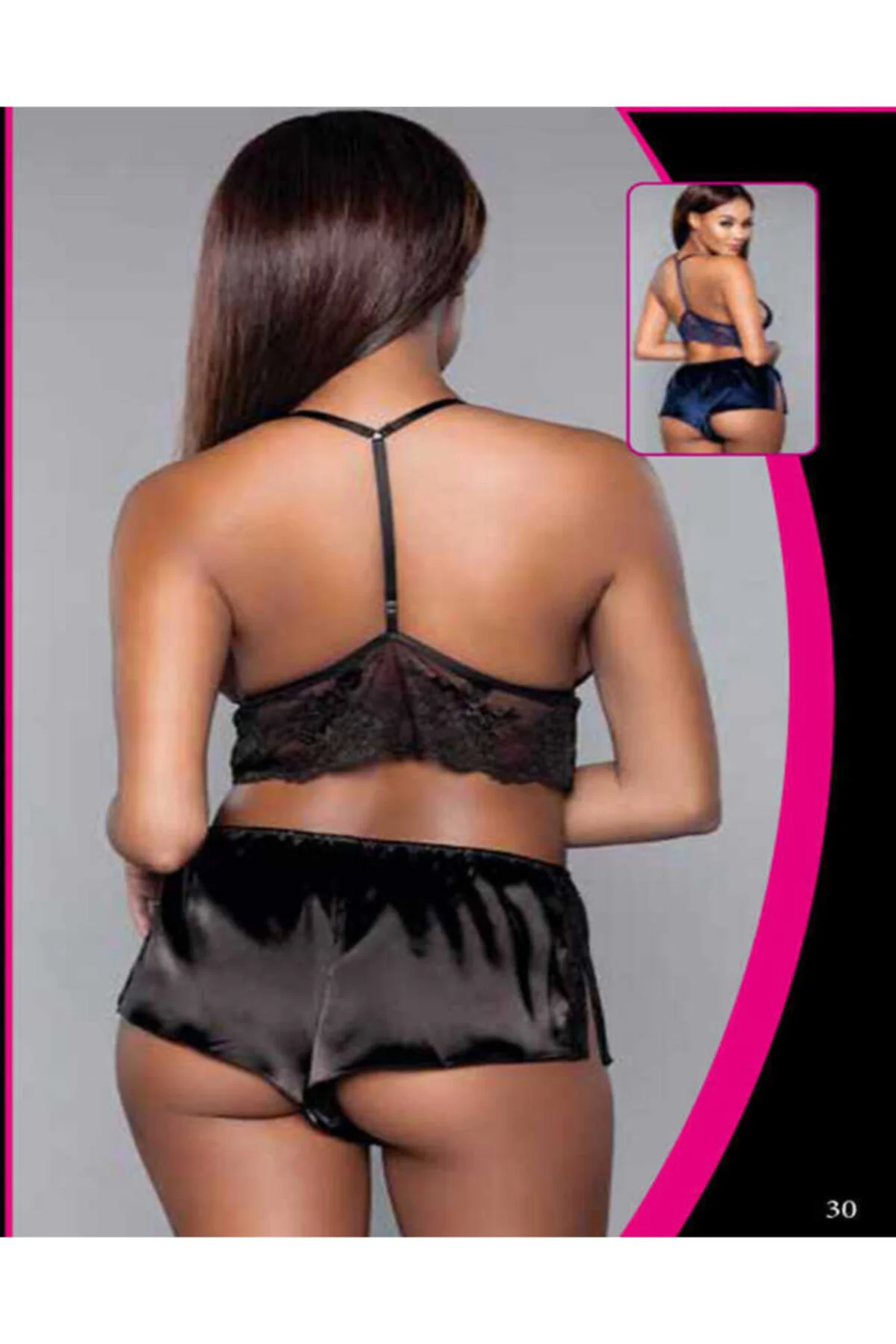 8308 Dantel Detaylı Saten Bralet Sütyen Şort Takımı