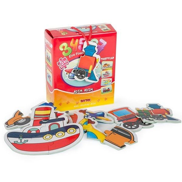 8742 DıyToy Süper Renkli 5'i1 Kutuda Puzzle - Taşıtlar / 3+4+5+6+