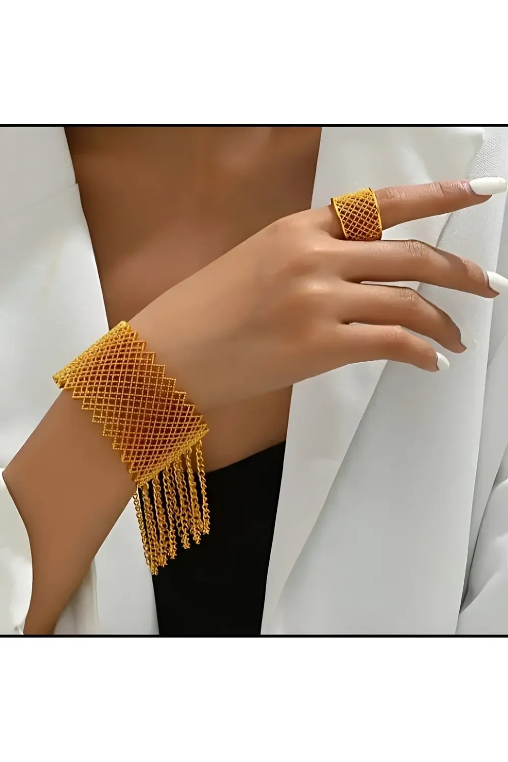 8K Altın Kaplama Kadın Bileklik ve Yüzük Seti, 2 Parça Şık Düğün