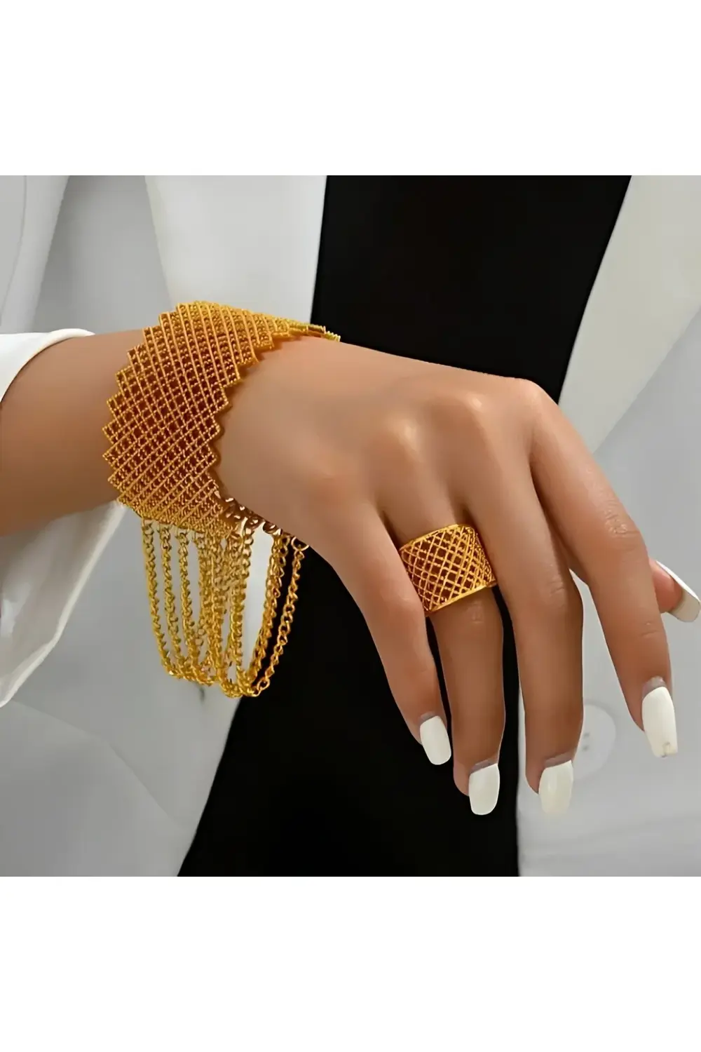 8K Altın Kaplama Kadın Bileklik ve Yüzük Seti, 2 Parça Şık Düğün