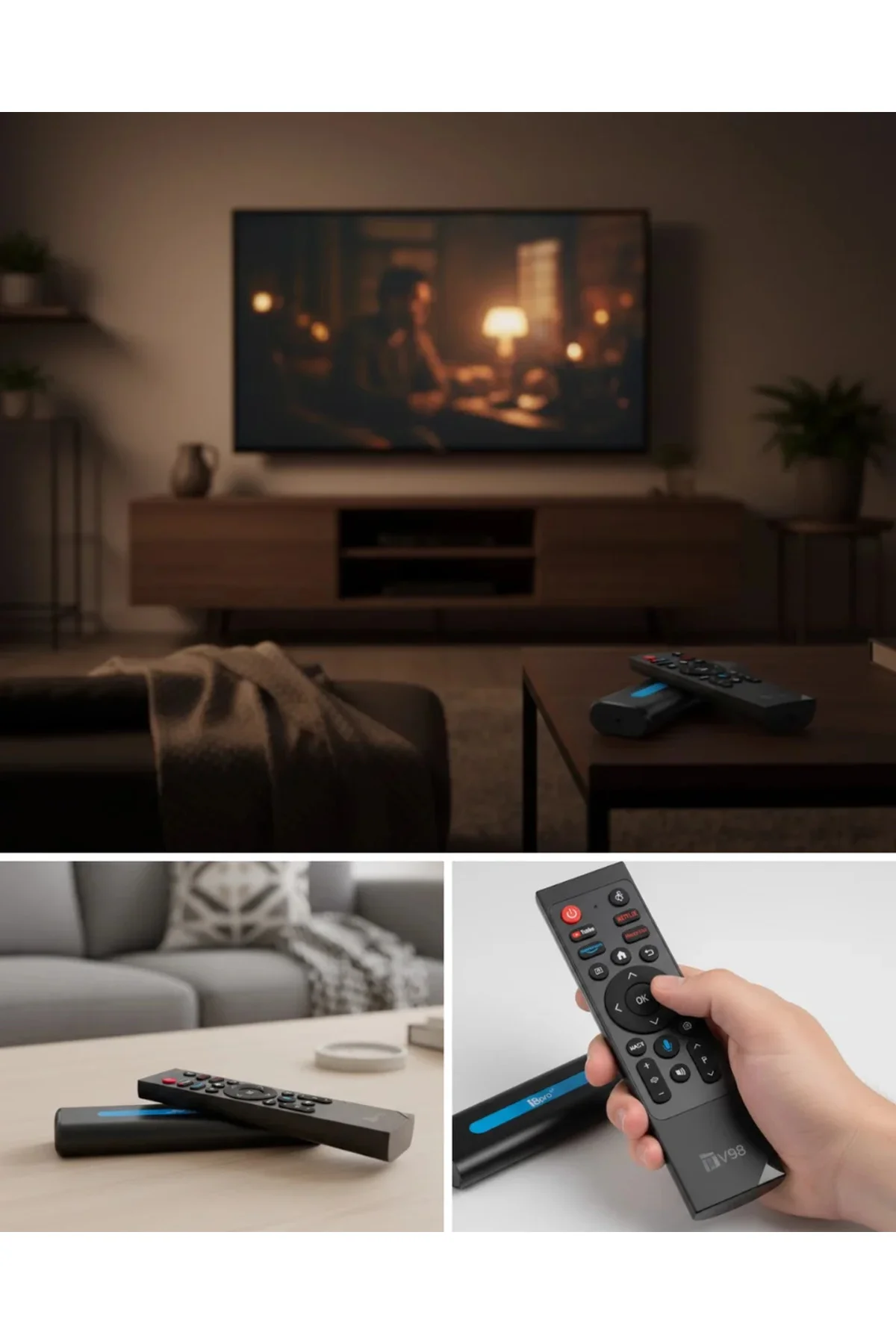 8K Android TV Stick Bas Konuş Destekli Güçlü
