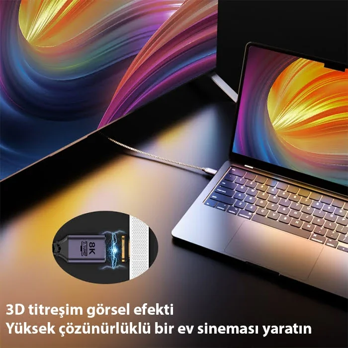 8K HDMI 2.1 Kablo - 1m Mıknatıslı Kalkanlı 48Gbps Ultra HD