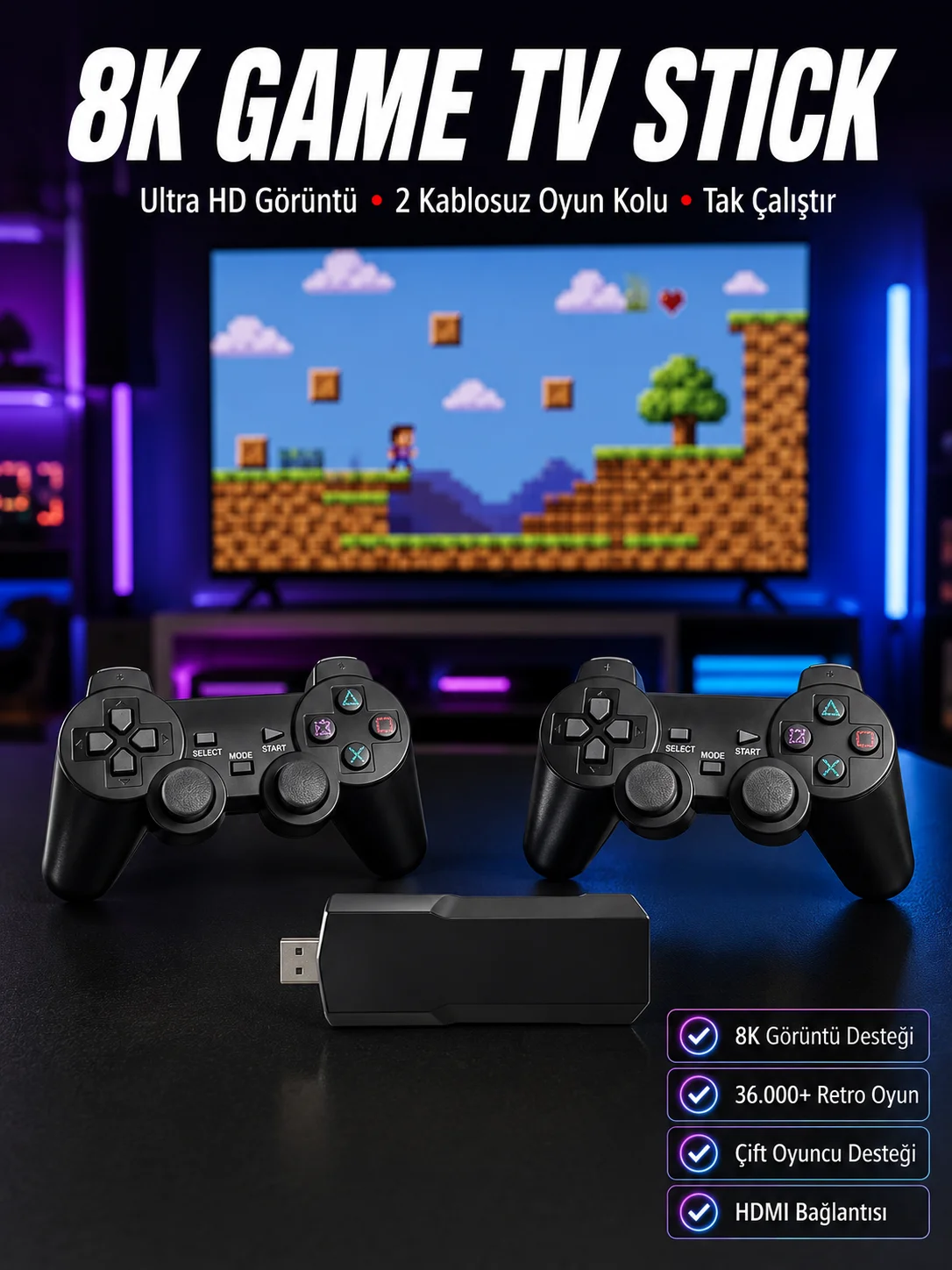 8K Ultra HD Game Box 36500 Oyunlu Game Stick Oyun Konsolu