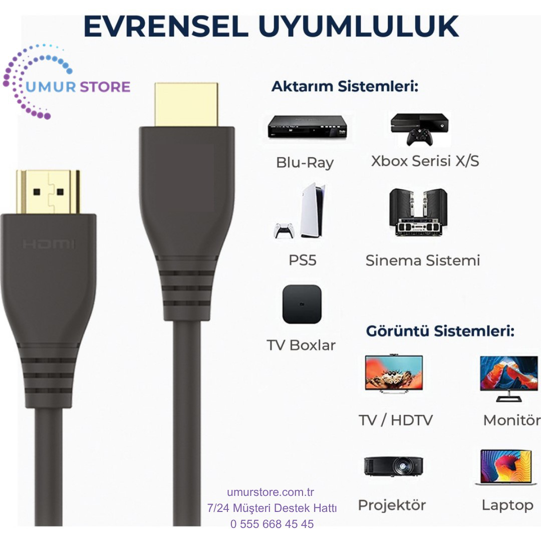 8K@60Hz HDMI 2.1 Ethernet 48Gbps. Veri Aktarım - eARC - 3D Ready