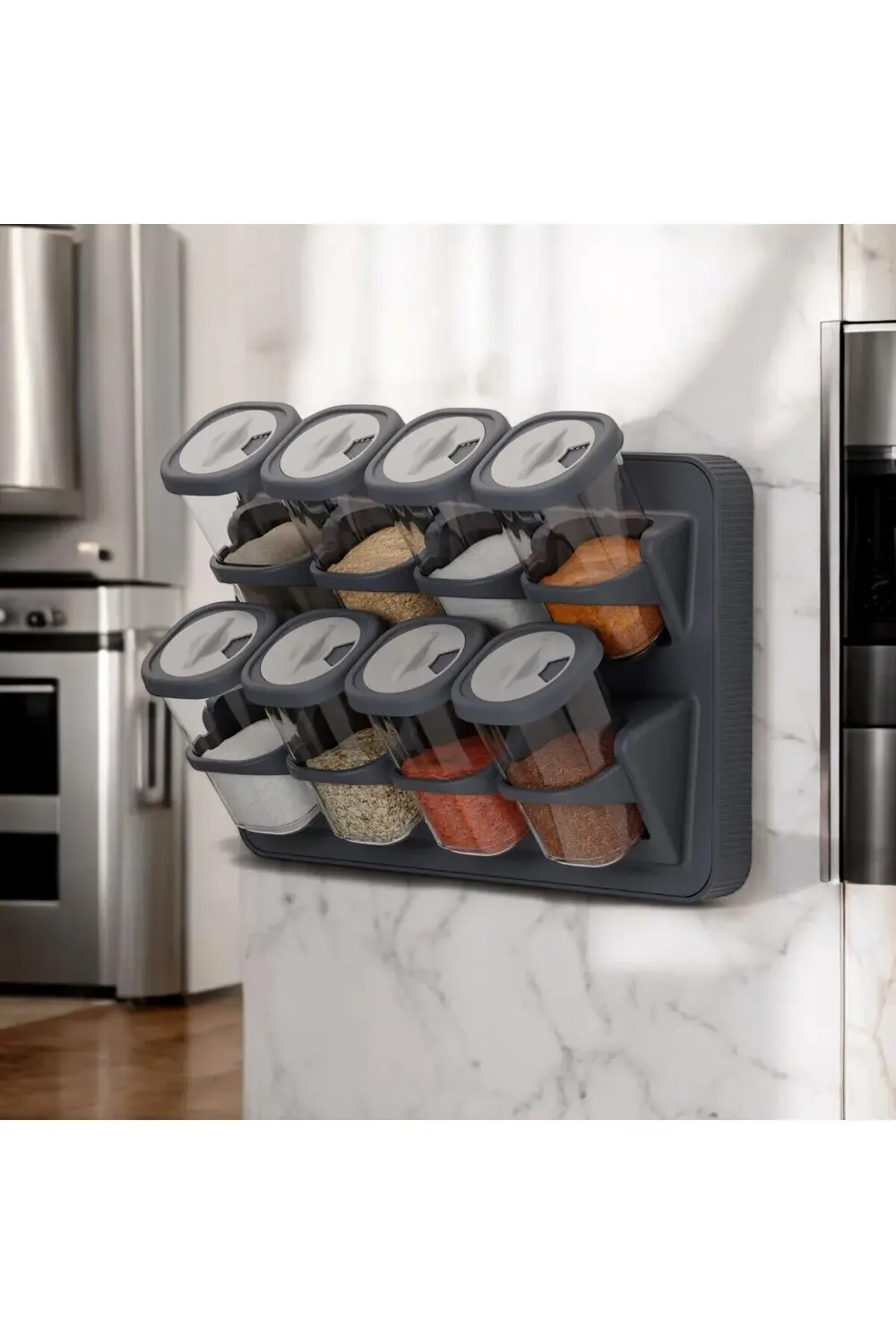 8'li Döner Kapak Baharatlık Seti Standlı Duvara Monte Duvara Mont