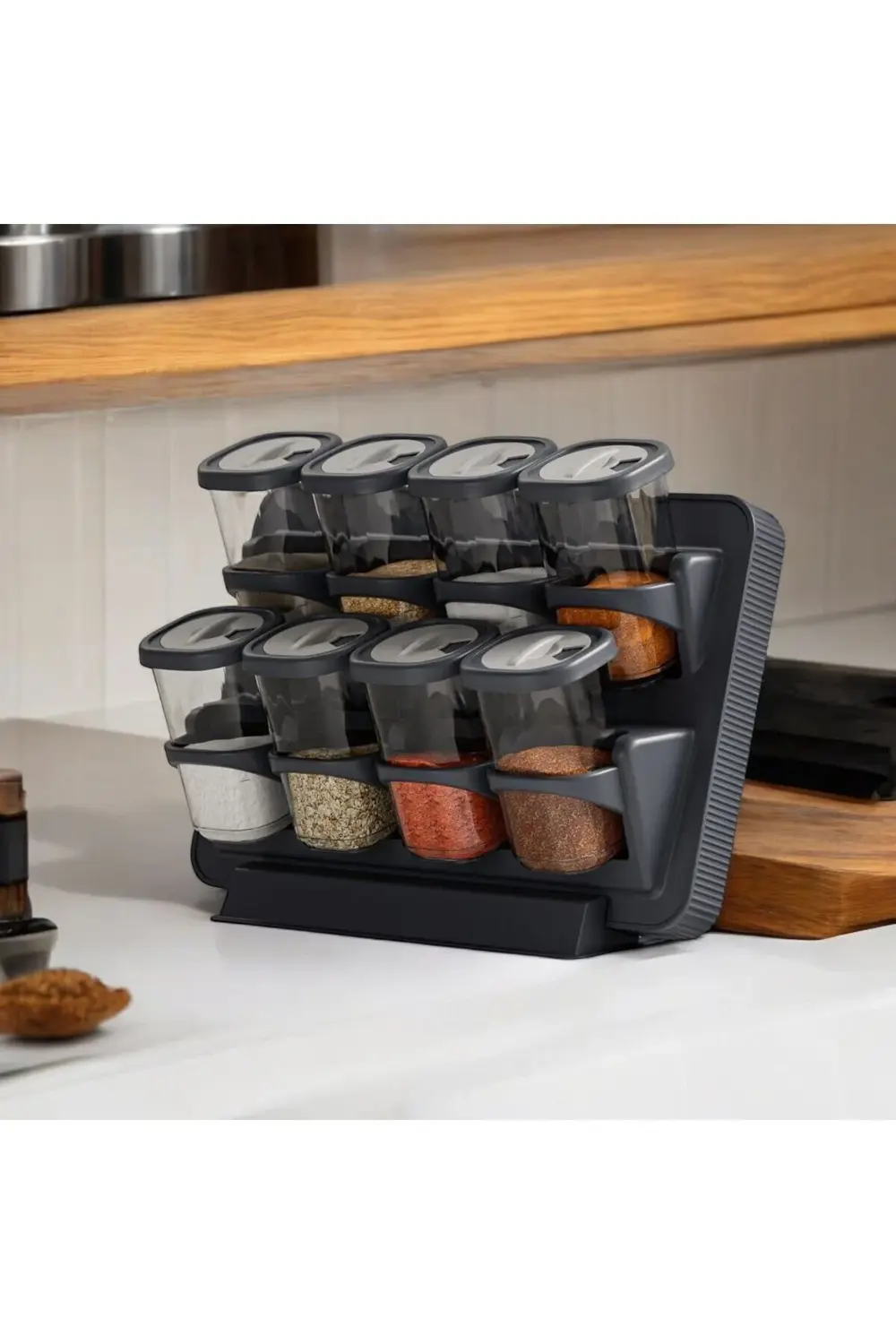 8'li Döner Kapak Baharatlık Seti Standlı Duvara Monte Duvara Mont