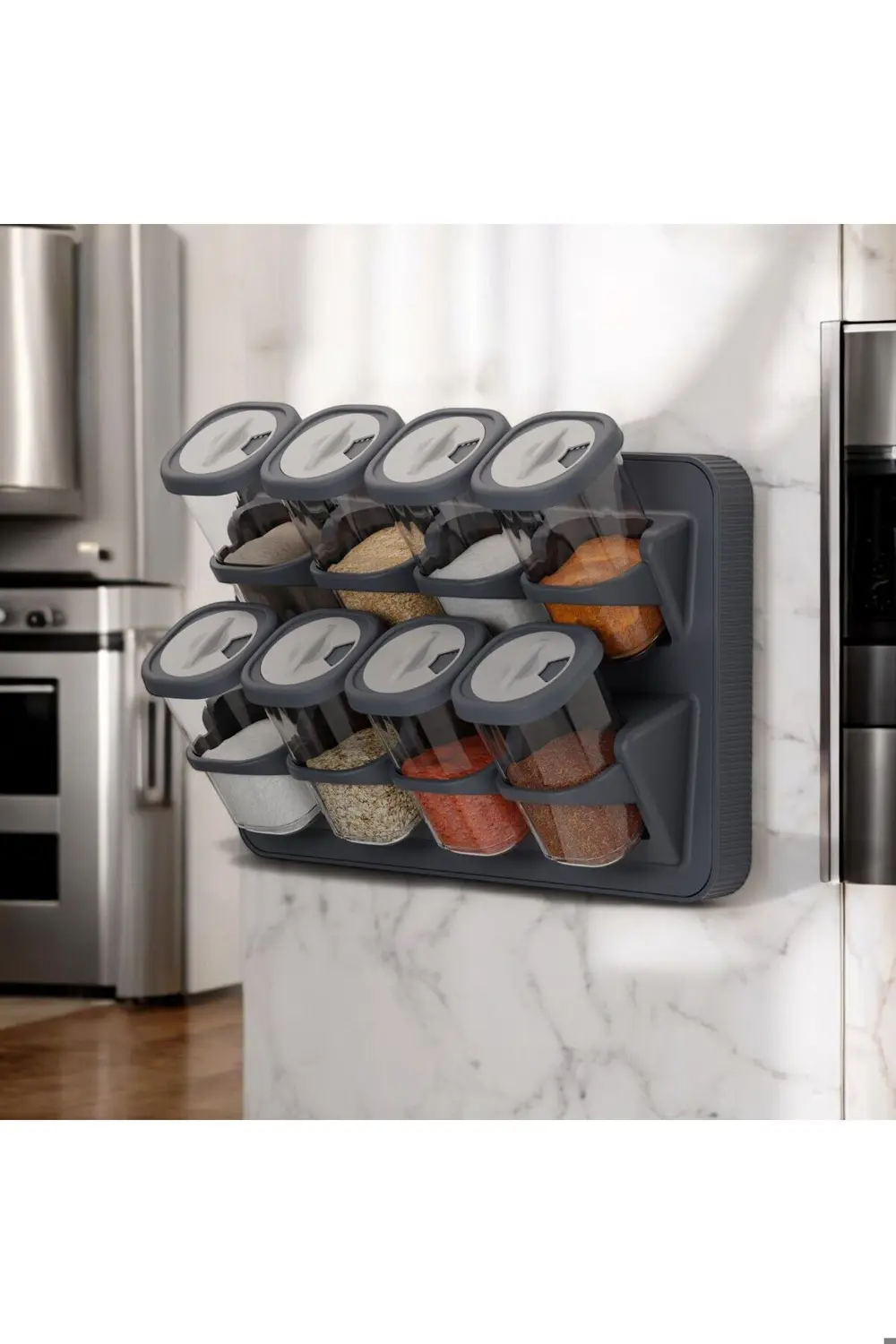 8'li Döner Kapak Baharatlık Seti Standlı Duvara Monte Duvara Mont