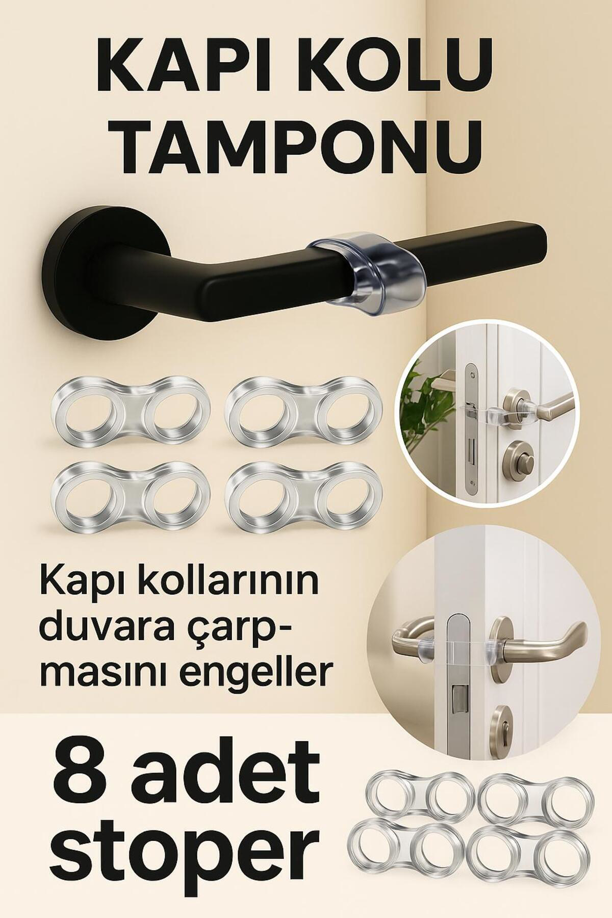 8'li Kapı Kolu Koruyucu Şeffaf Stoper 8 Adet CN Nemli bir bezle s