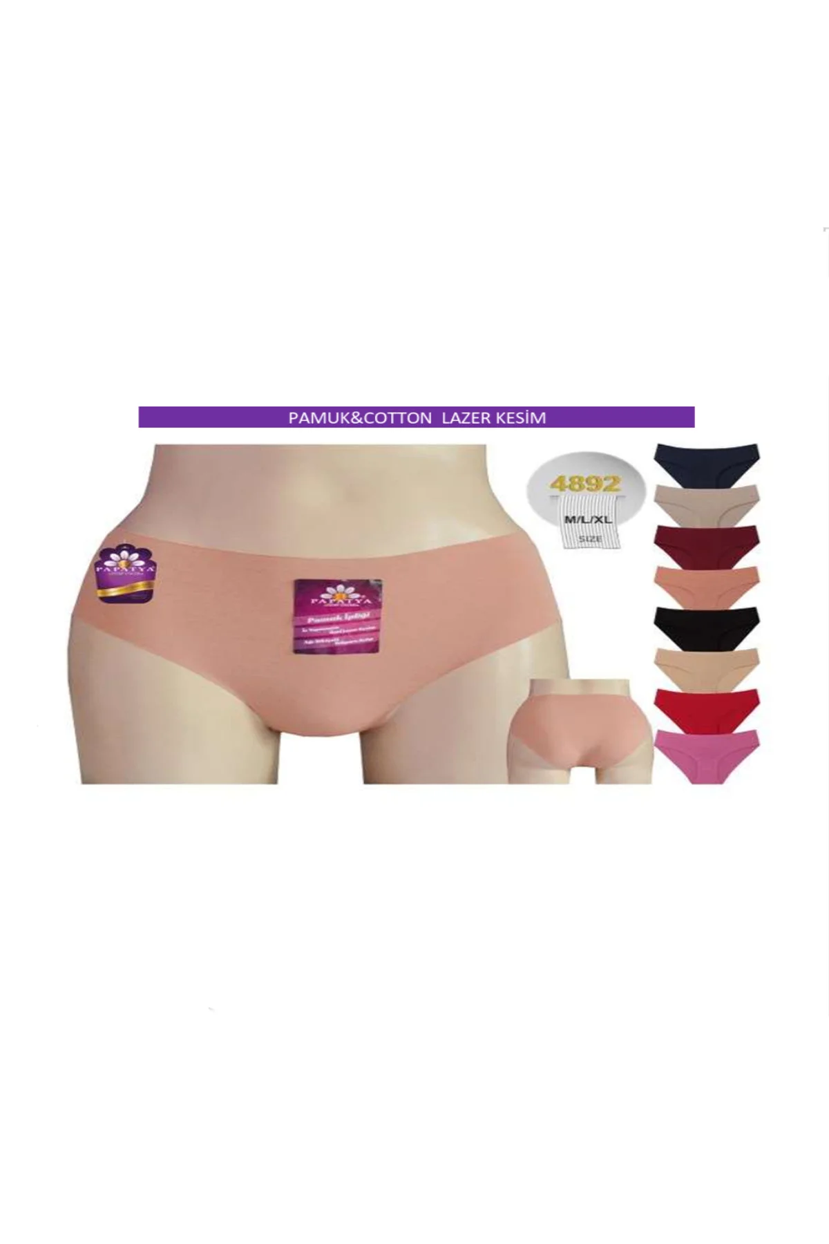 8'Lİ KARIŞIK RENKLİ PAKET PAMUK KUMAŞ LAZER KESİM SLİP KÜLOT
