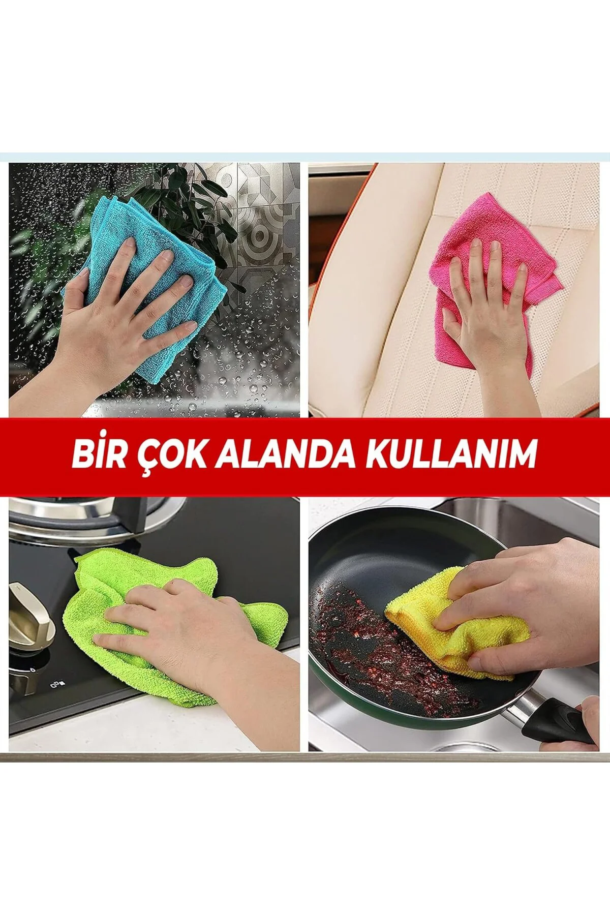 - 8'li Mikrofiber Bez Temizlik Bezi, Süper Emici Mutfak Temizlik 