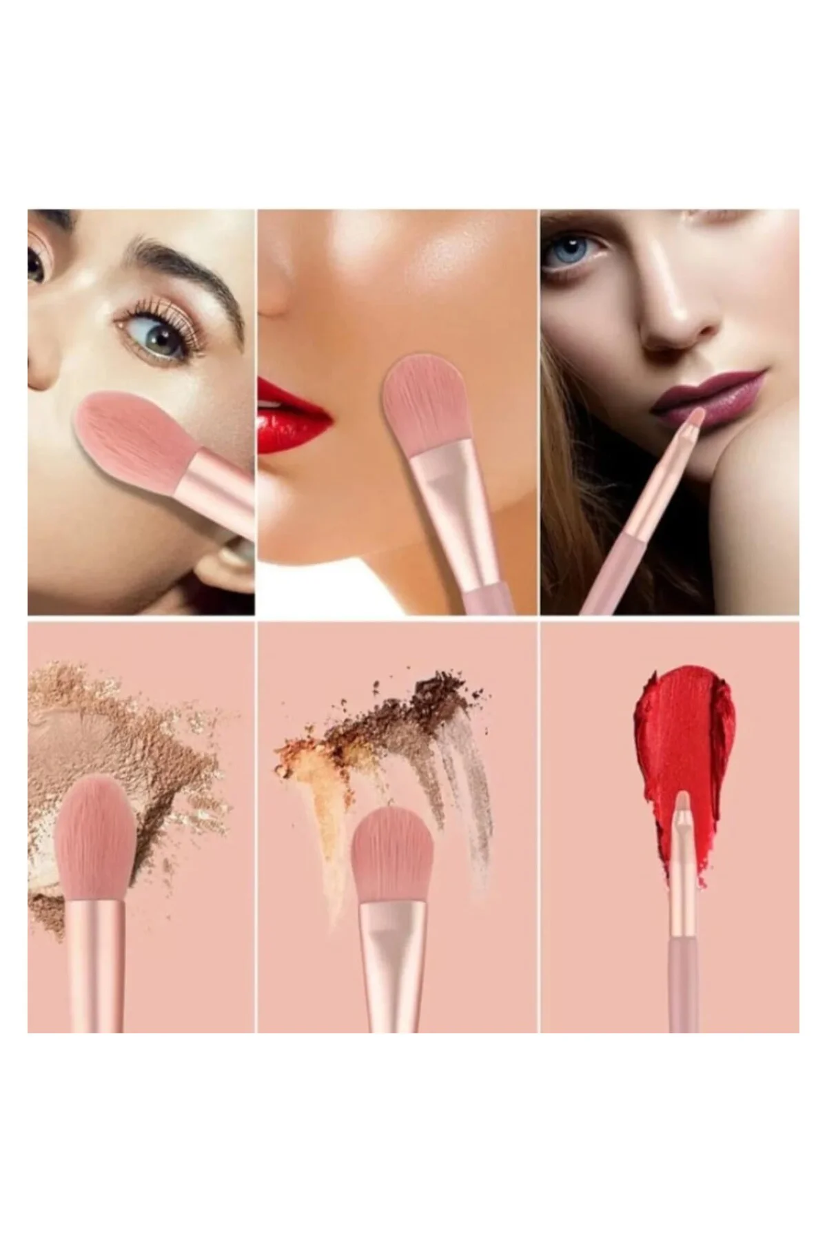 8'li Profesyonel Makyaj Fırça Seti, Rose Gold, Seyahat Çantalı, G