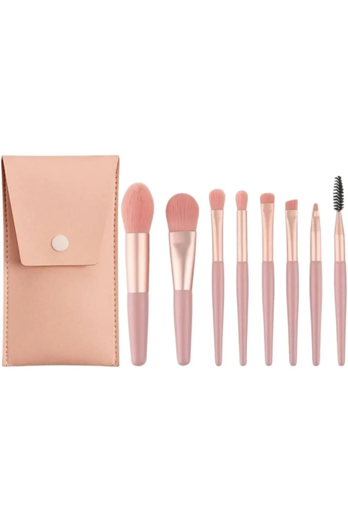 8'li Profesyonel Makyaj Fırça Seti, Rose Gold, Seyahat Çantalı, G