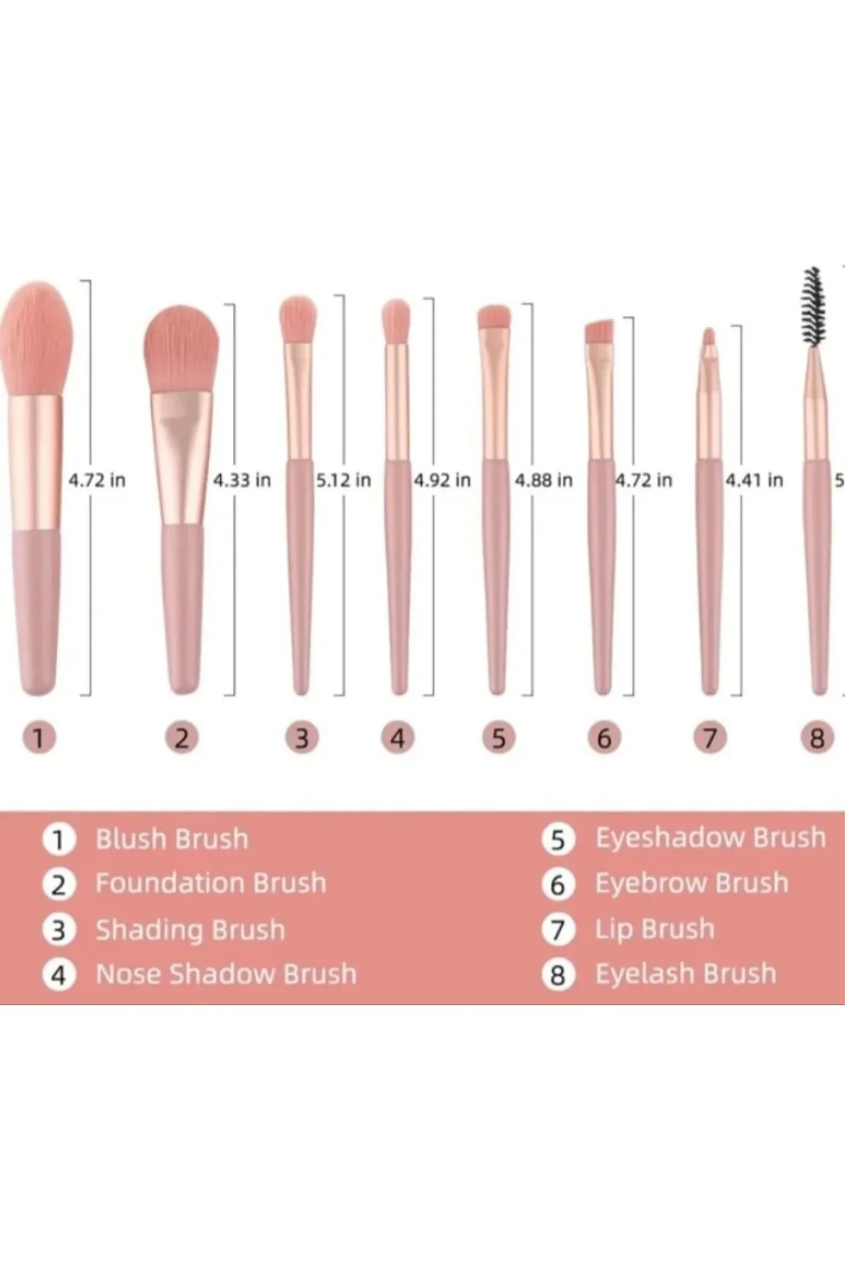 8'li Profesyonel Makyaj Fırça Seti, Rose Gold, Seyahat Çantalı, G