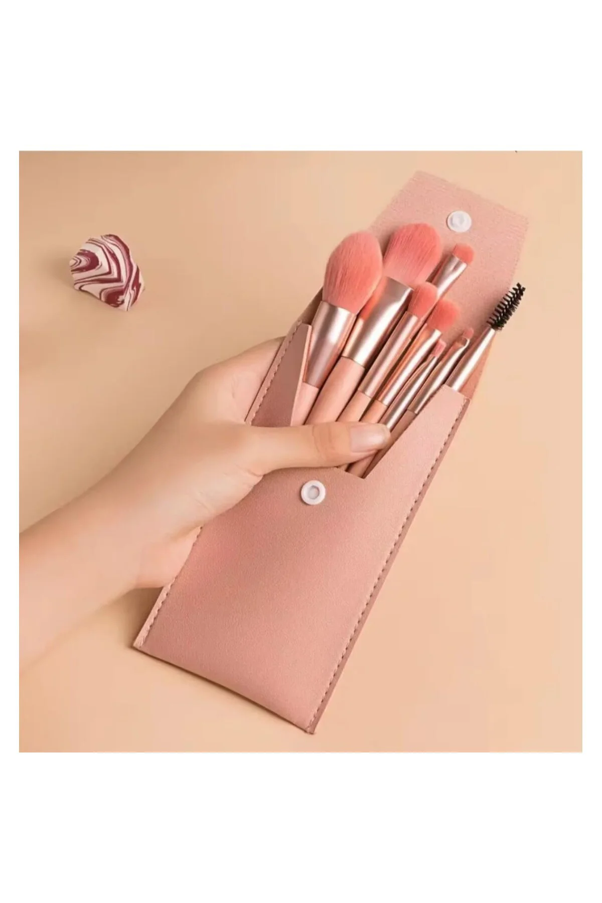 8'li Profesyonel Makyaj Fırça Seti, Rose Gold, Seyahat Çantalı, G