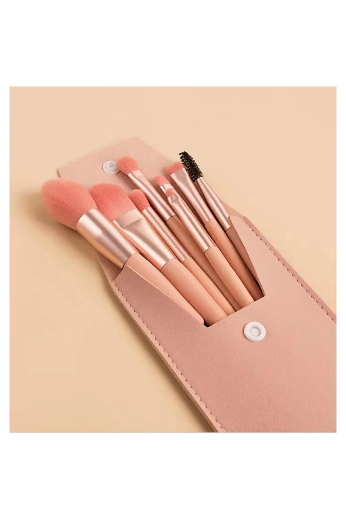 8'li Profesyonel Makyaj Fırça Seti, Rose Gold, Seyahat Çantalı, G