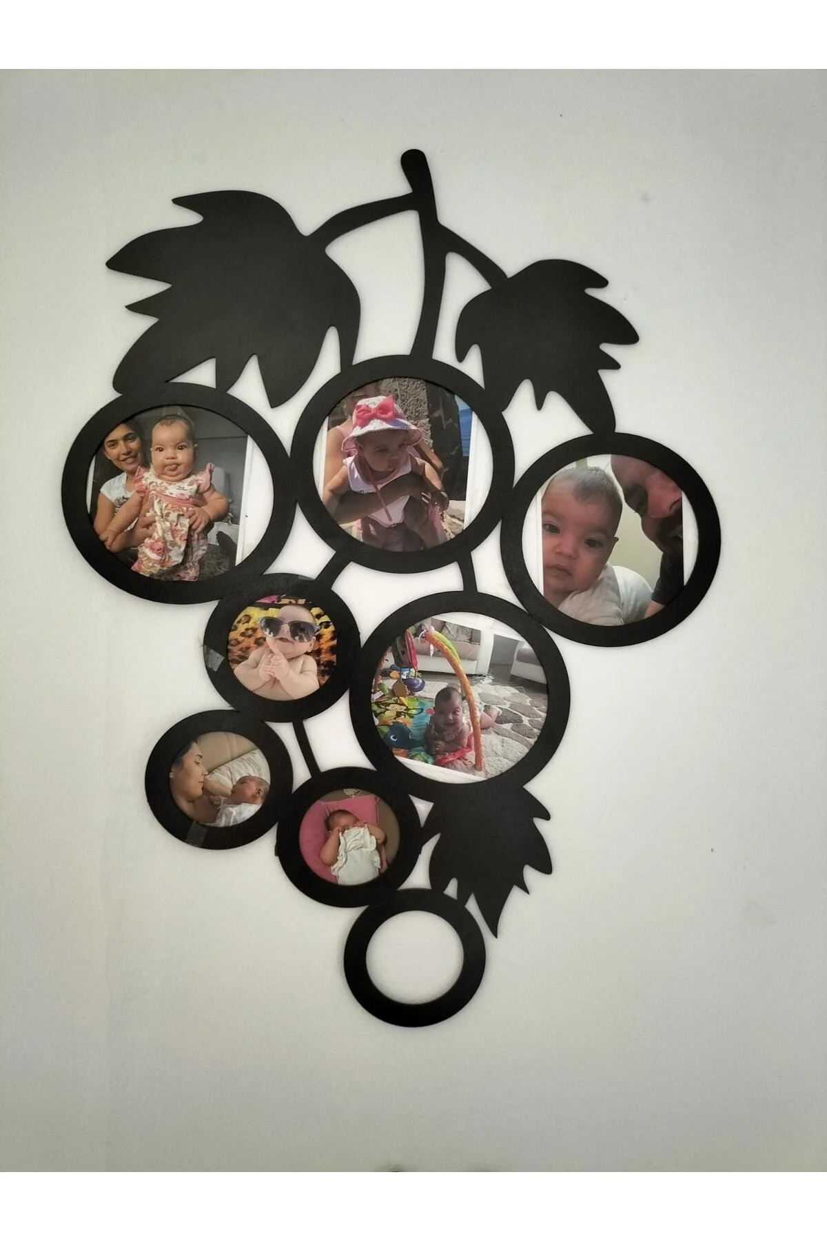 8li Üzüm Desenli Fotoğraf Çerçevesi 60*45 Siyah