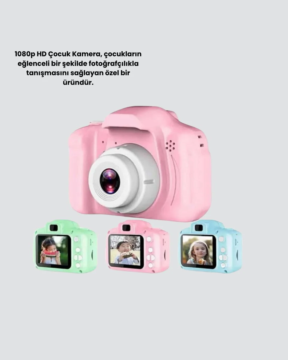 8MP Mini Çocuk Fotoğraf Makinesi Pembe Ses Kaydı Özellikli - HD Kamera