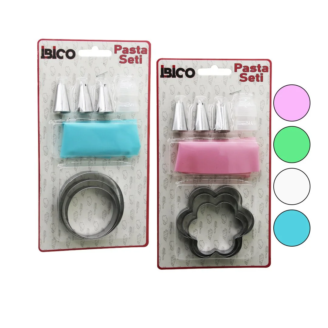 8pcs Pasta Süsleme Seti - 3-kurabiye Kalıp Yuvarlak - Çiçek 1-krema Torbası - 3-metal+1-pls.uç 5224