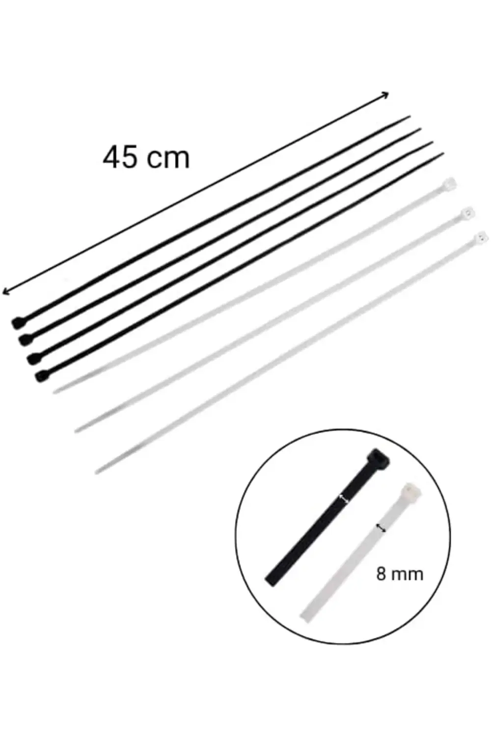 8x450 Beyaz Kablo Bağı & Plastik Kelepçe & Cırt Kelepçe 100 Adet