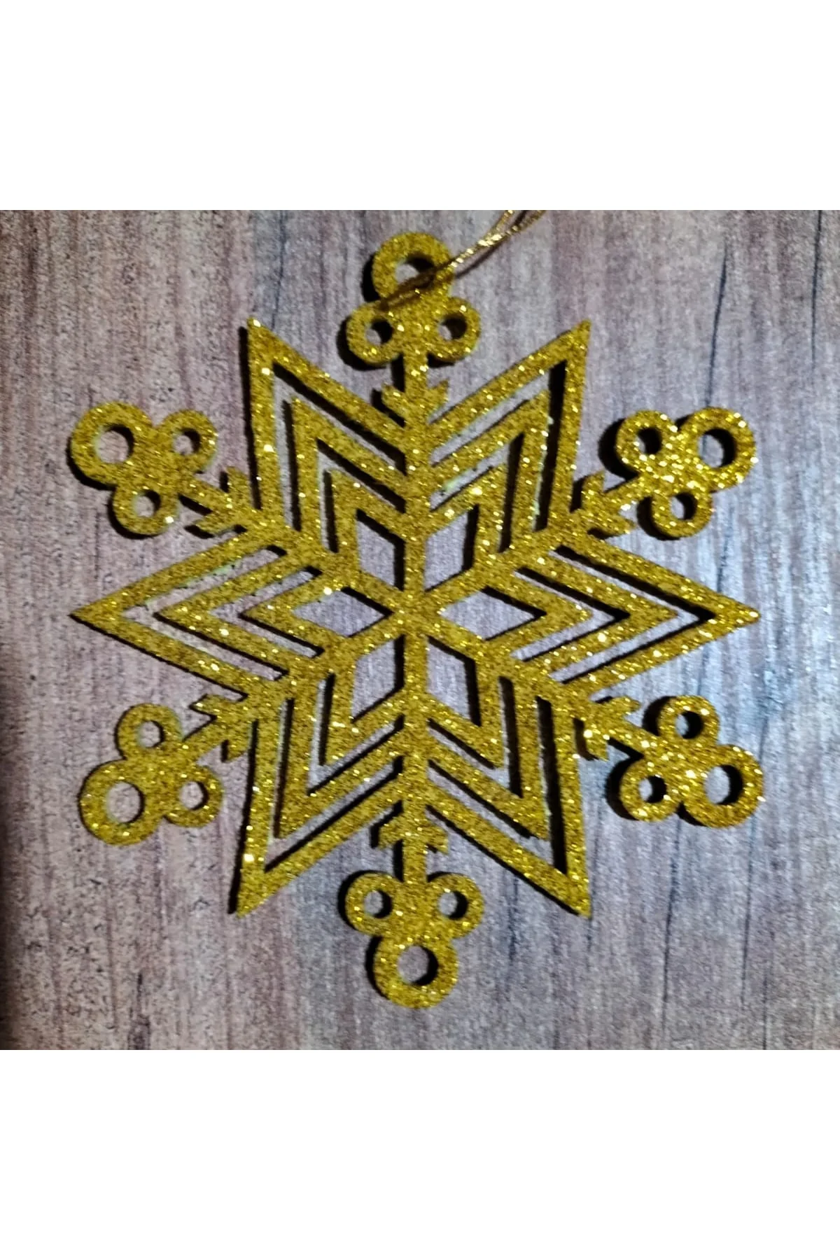 8x8 Cm Sarı 12 Li Kar Tanesi Figürlü Sarı Renkli Yılbaşı Ağacı Ve