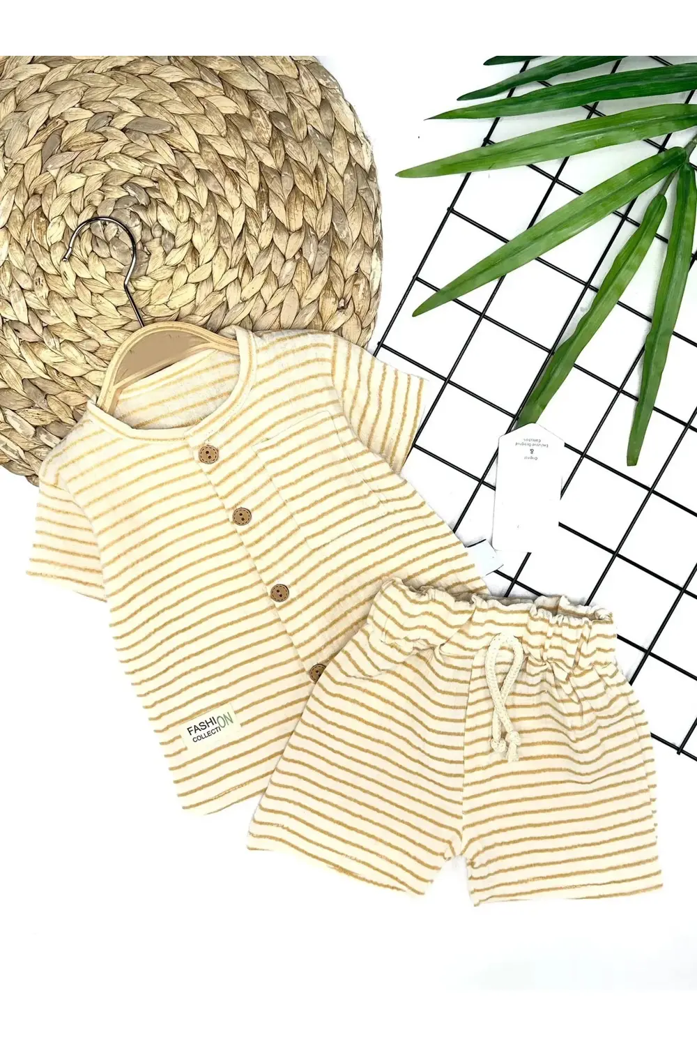 9-12-18-24 Ay Düğme Detaylı Çizgili Müslin Kumaş Yazlık 2li Erkek