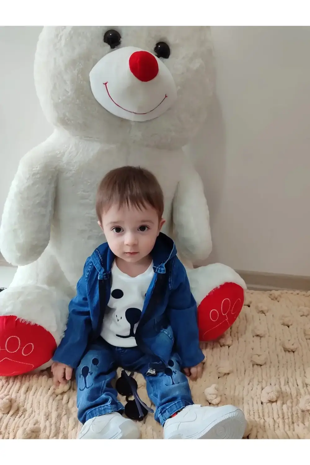 9-12-18-24 Ay Kot Kumaş Kapşonlu Uzun Kol Sweatli Kot Kumaş 3lü E