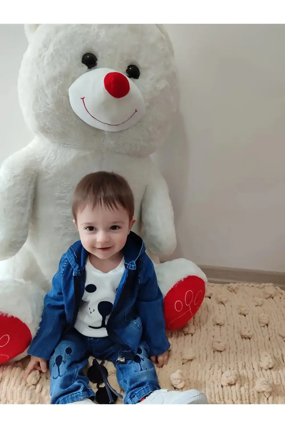 9-12-18-24 Ay Kot Kumaş Kapşonlu Uzun Kol Sweatli Kot Kumaş 3lü E