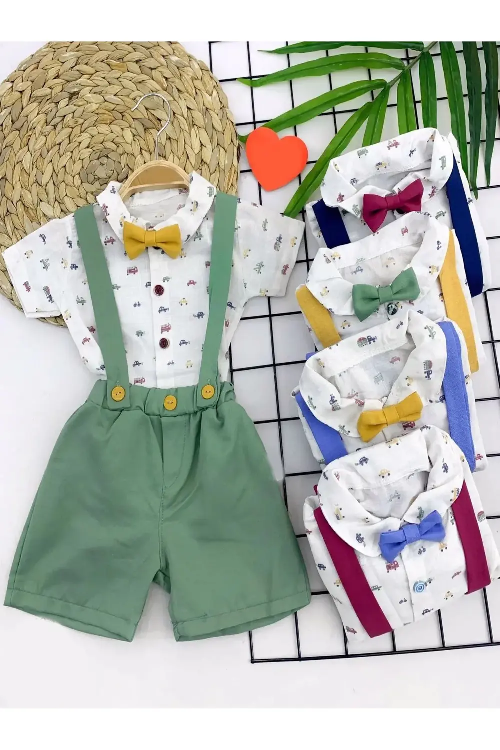 9-12-18-24 Ay Pamuk Keten Cepli Çizgili 2li Erkek Bebek Salopet T