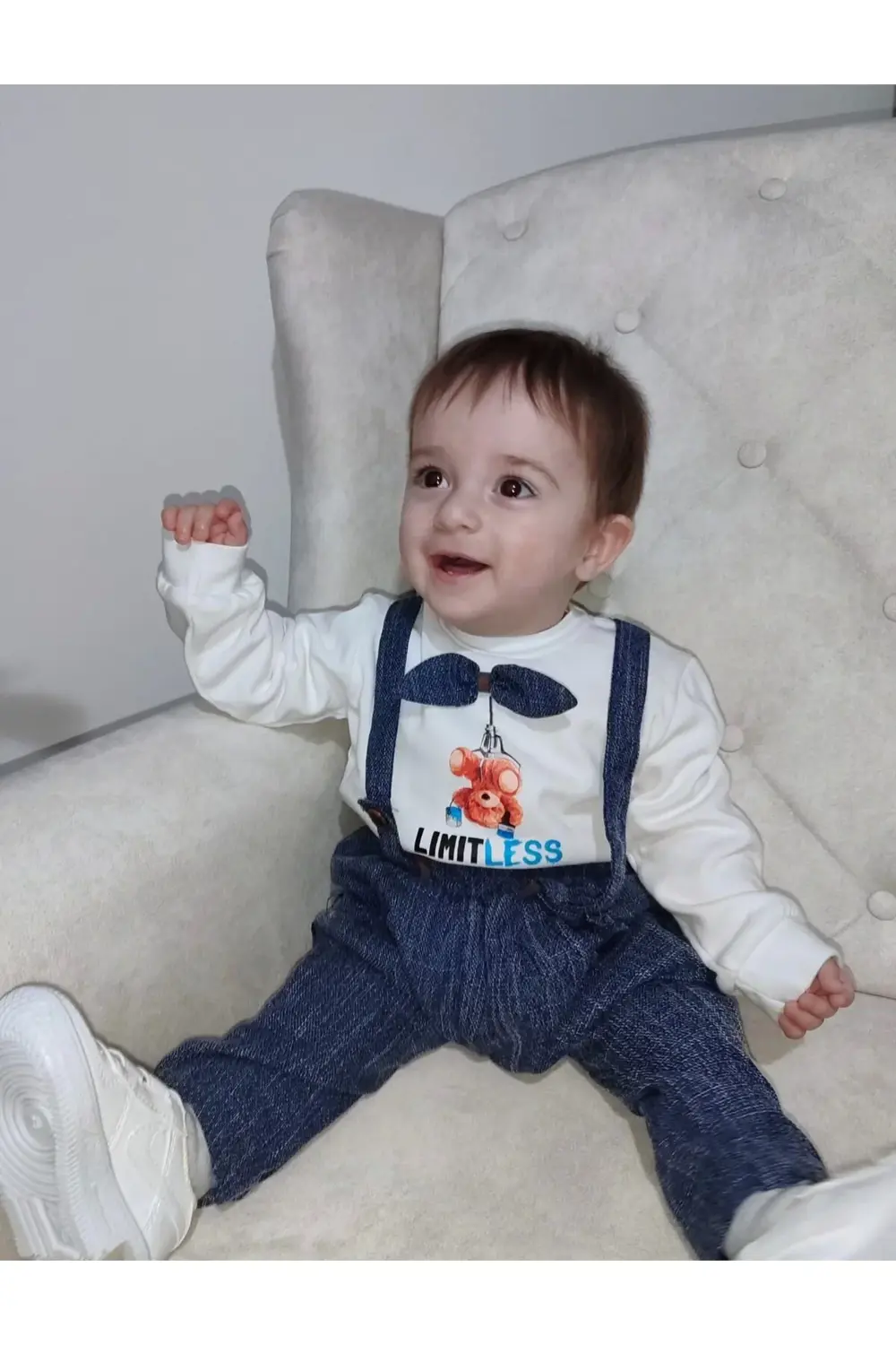 9-12-18 Ay Papyonlu Sweat Kot Pantolon 2li Erkek Bebek Salopet Ta