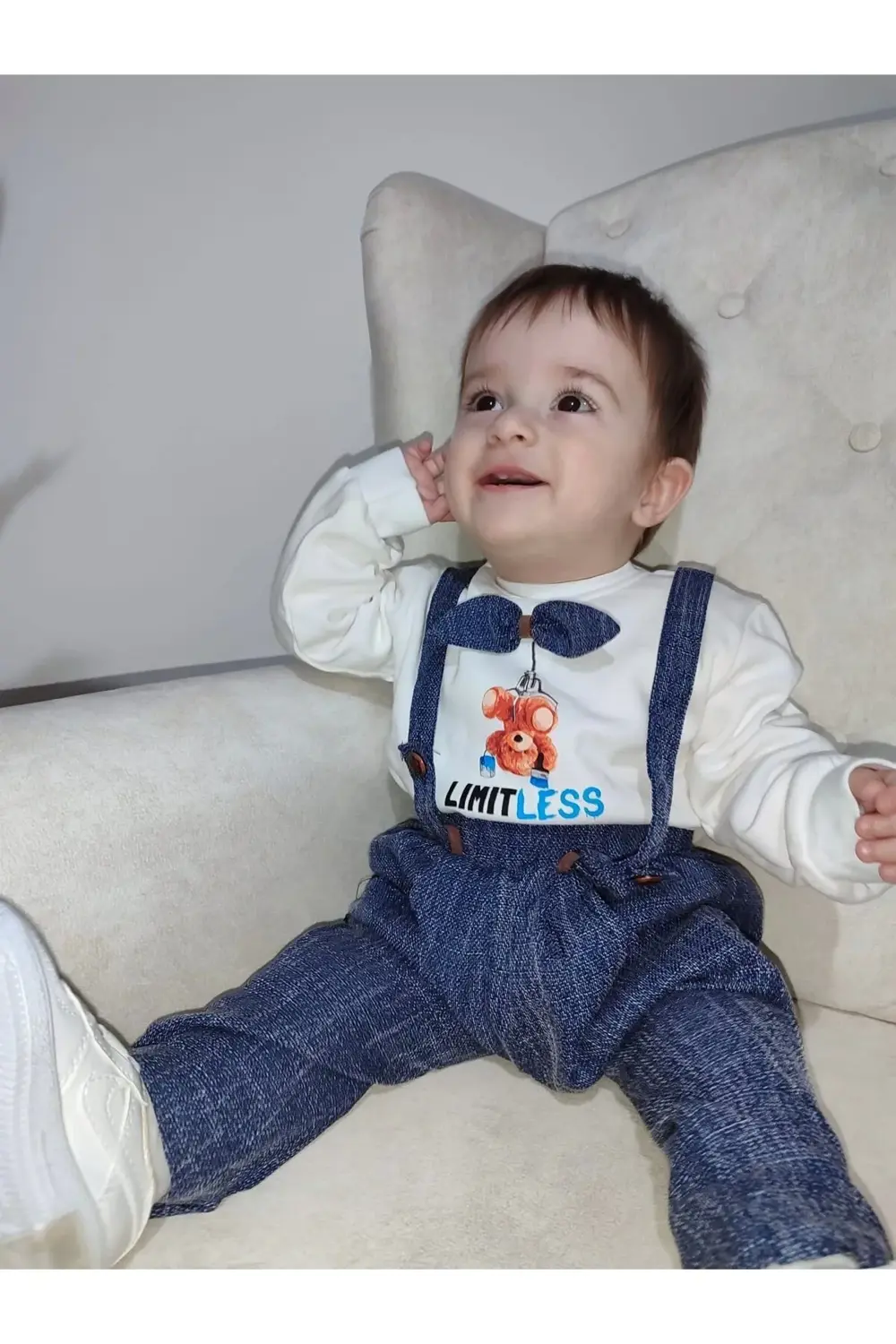 9-12-18 Ay Papyonlu Sweat Kot Pantolon 2li Erkek Bebek Salopet Ta