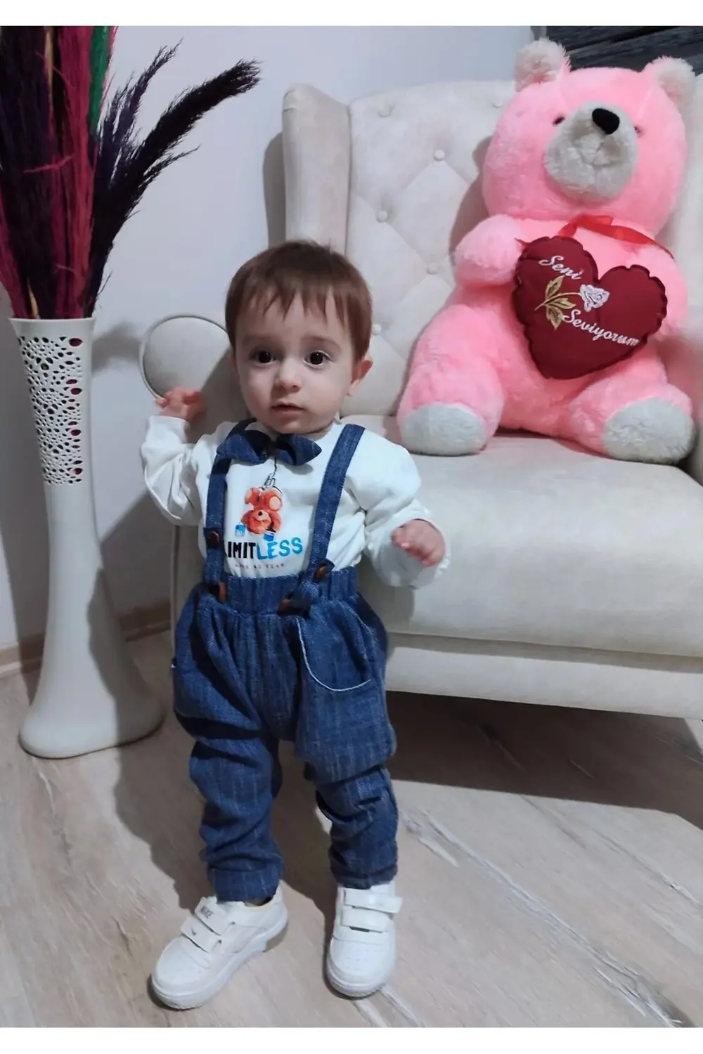 9-12-18 Ay Papyonlu Sweat Kot Pantolon 2li Erkek Bebek Salopet Ta