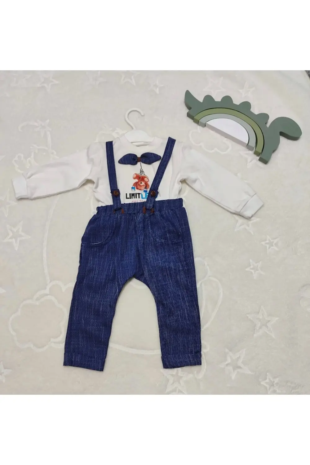 9-12-18 Ay Papyonlu Sweat Kot Pantolon 2li Erkek Bebek Salopet Ta